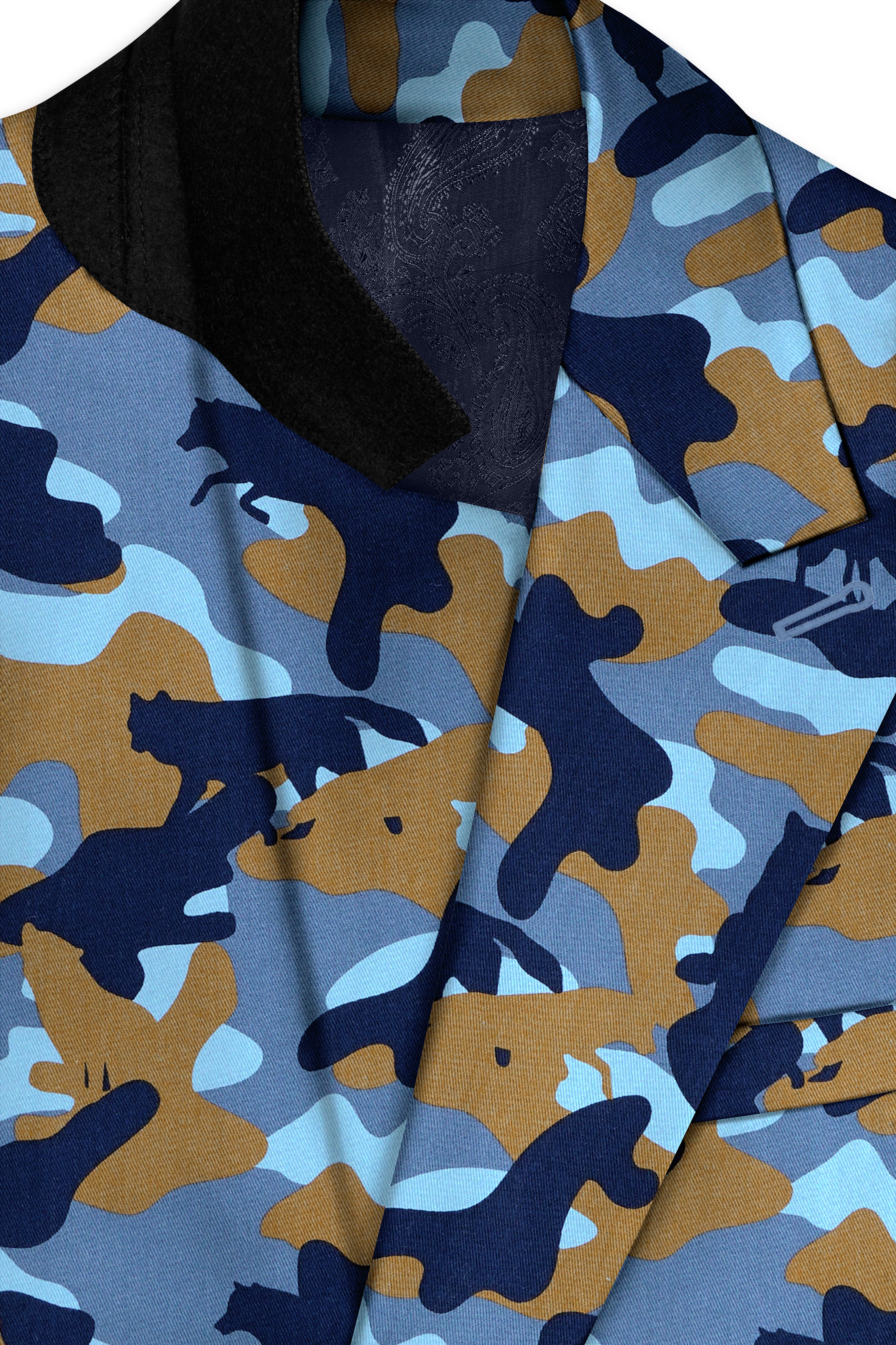 Martinique Blue And Irish Brown Camouflage Printed Single Breasted Suit