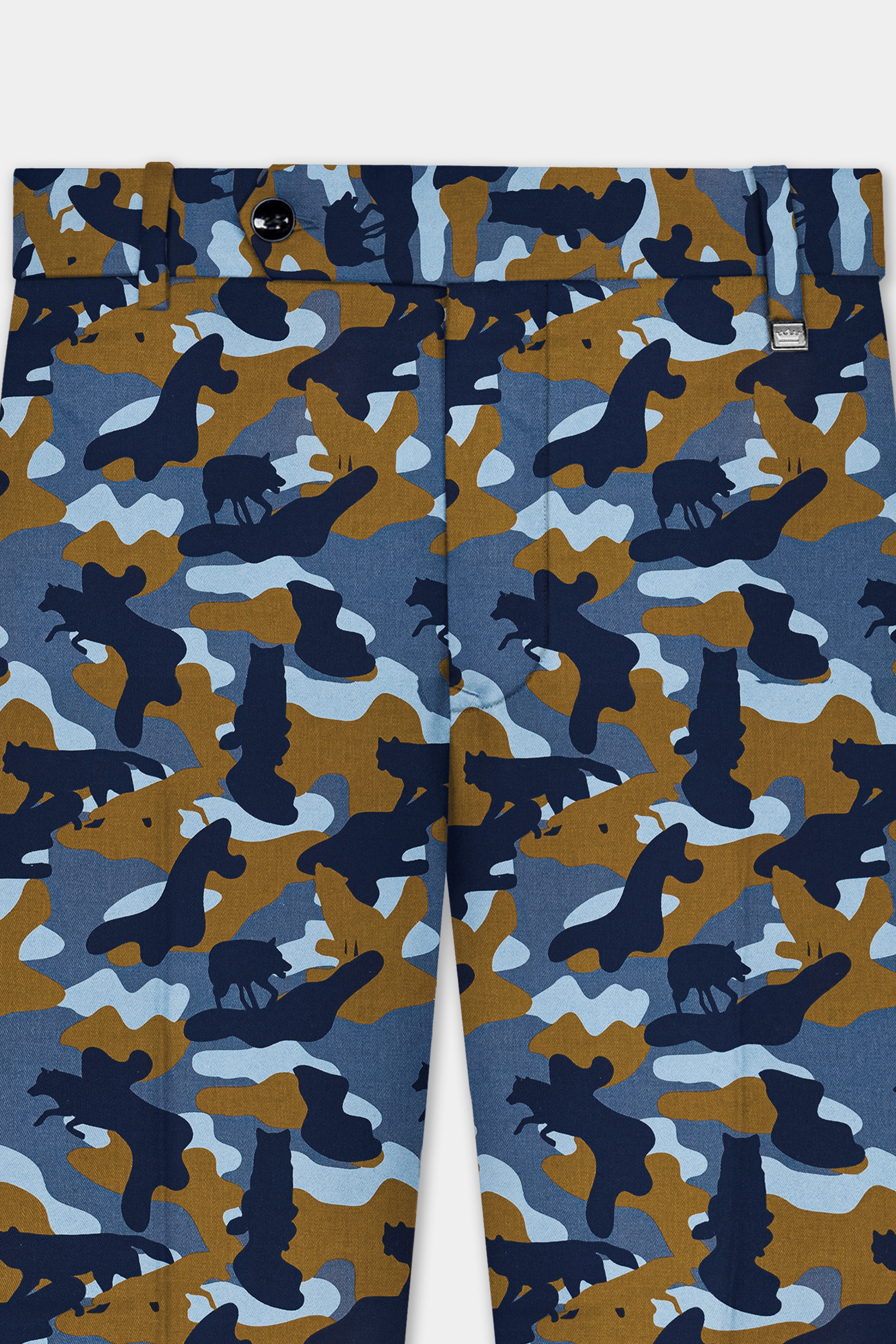 Martinique Blue And Irish Brown Camouflage Printed Single Breasted Suit