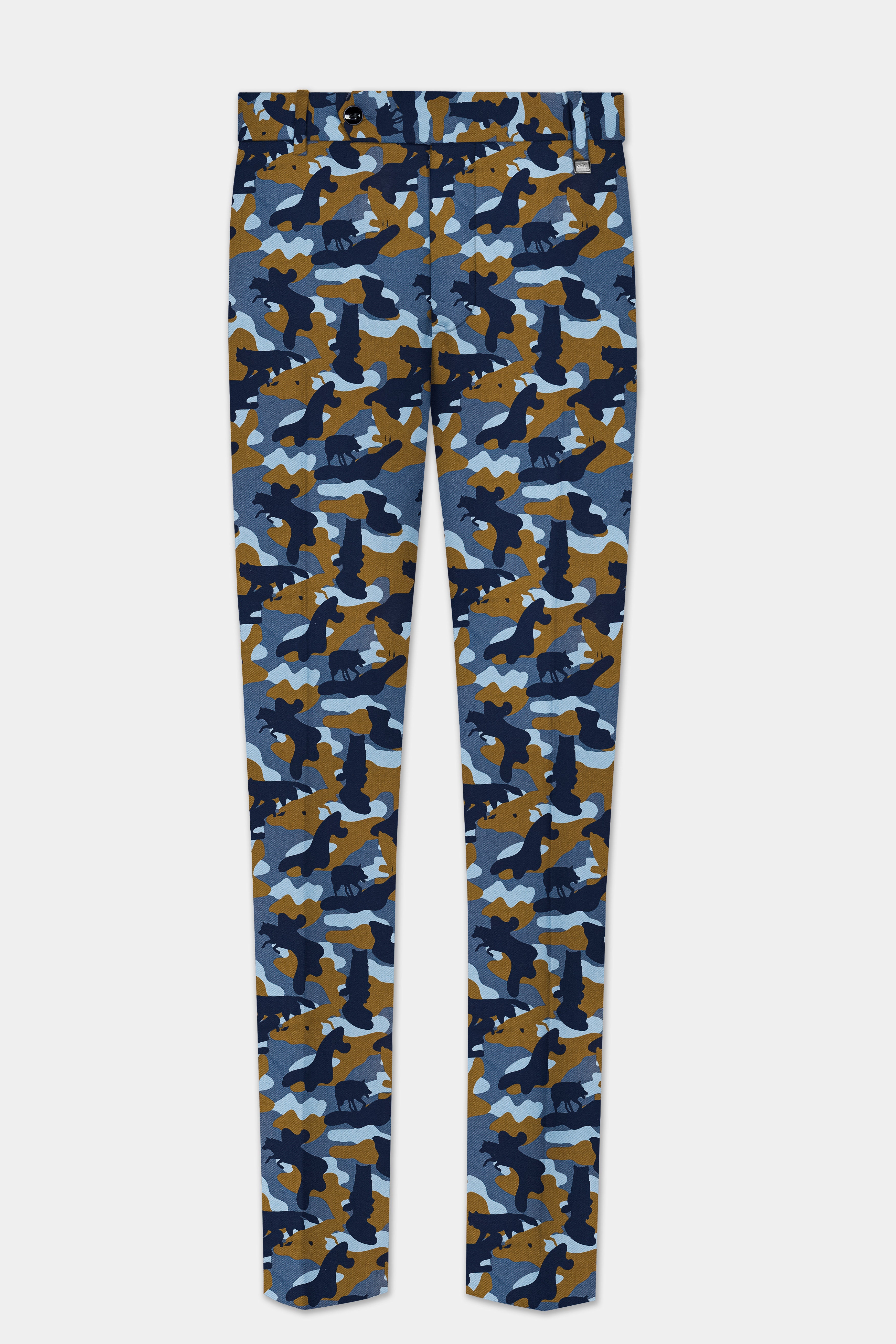 Martinique Blue And Irish Brown Camouflage Printed Single Breasted Suit