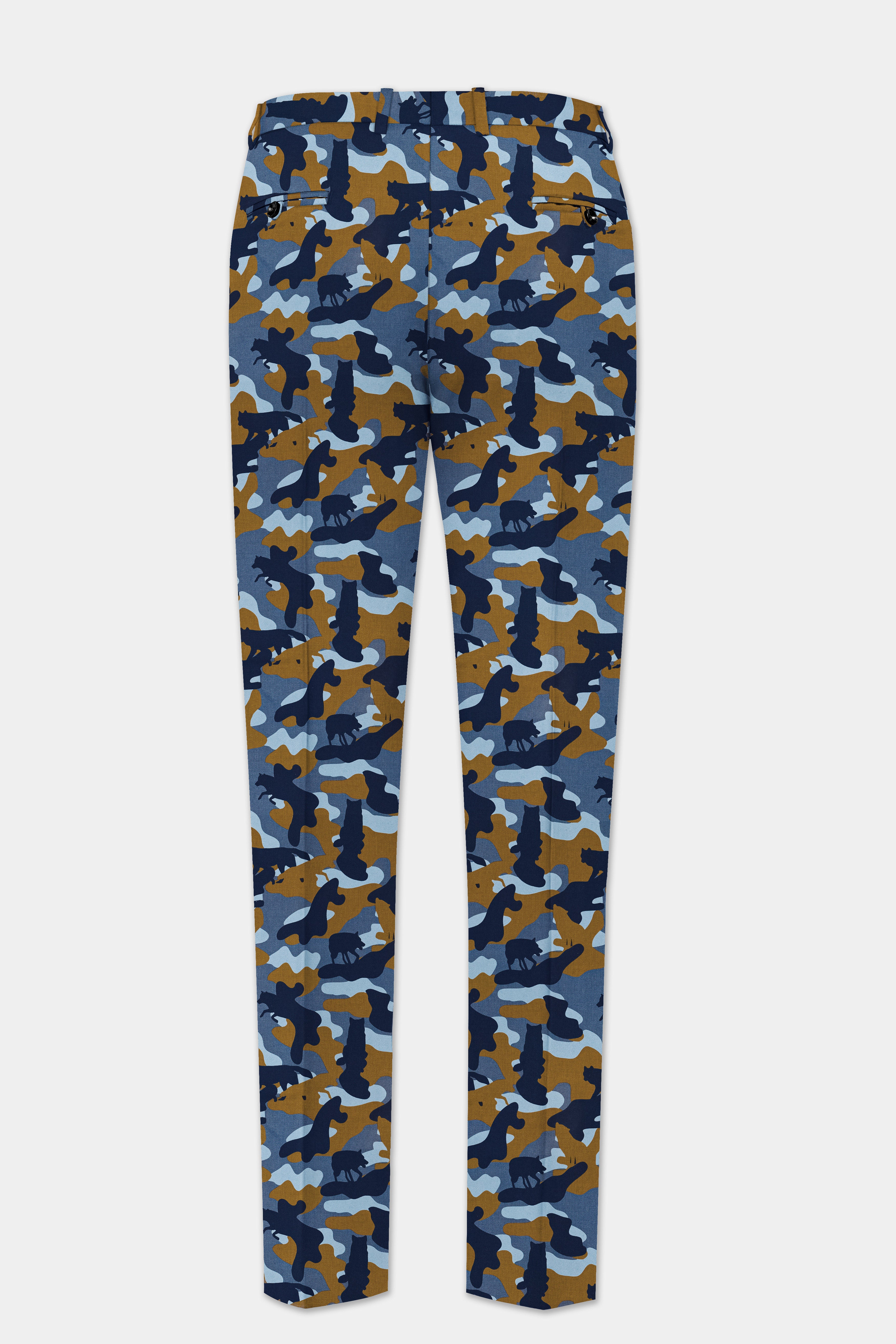 Martinique Blue And Irish Brown Camouflage Printed Single Breasted Suit