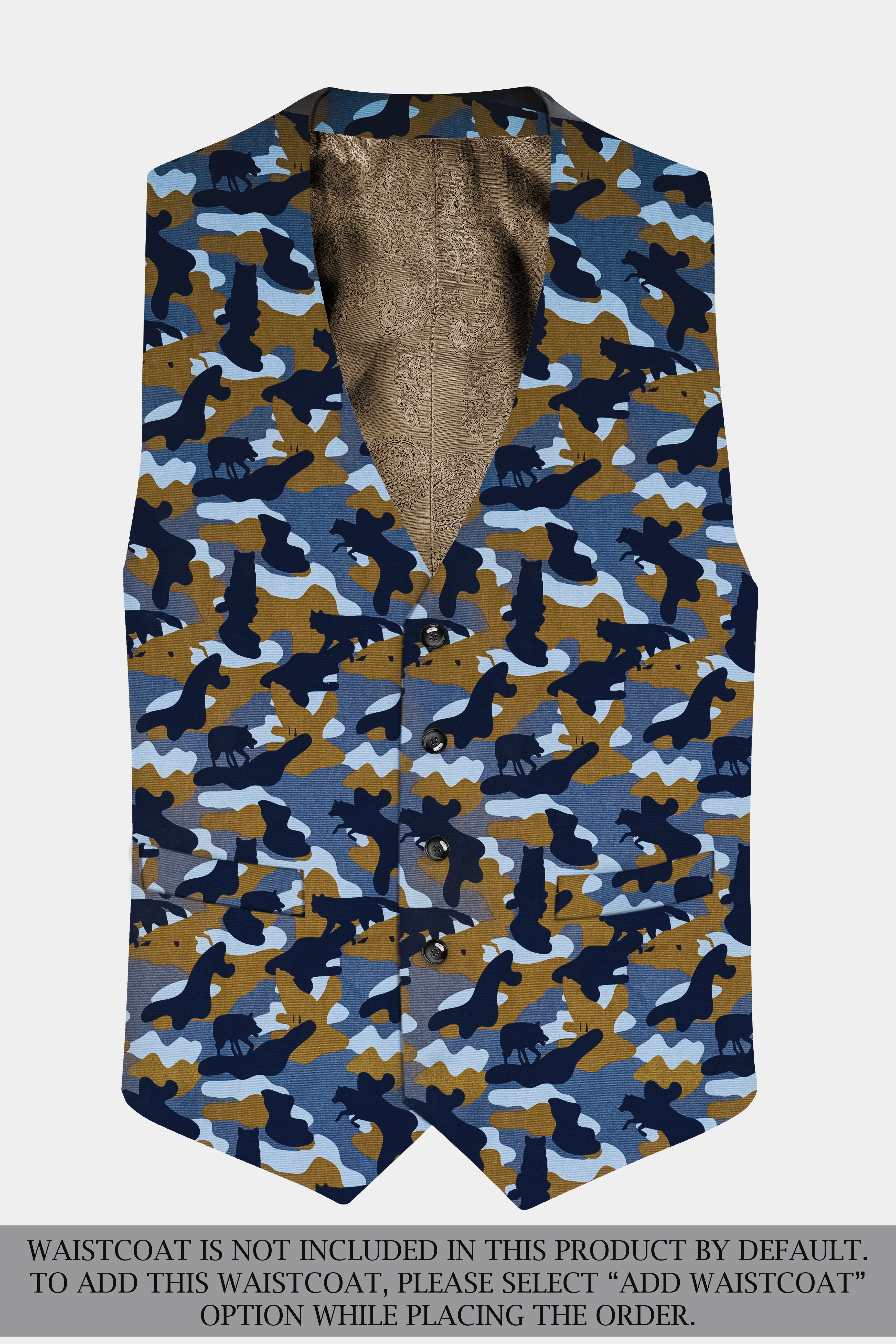 Martinique Blue And Irish Brown Camouflage Printed Single Breasted Suit