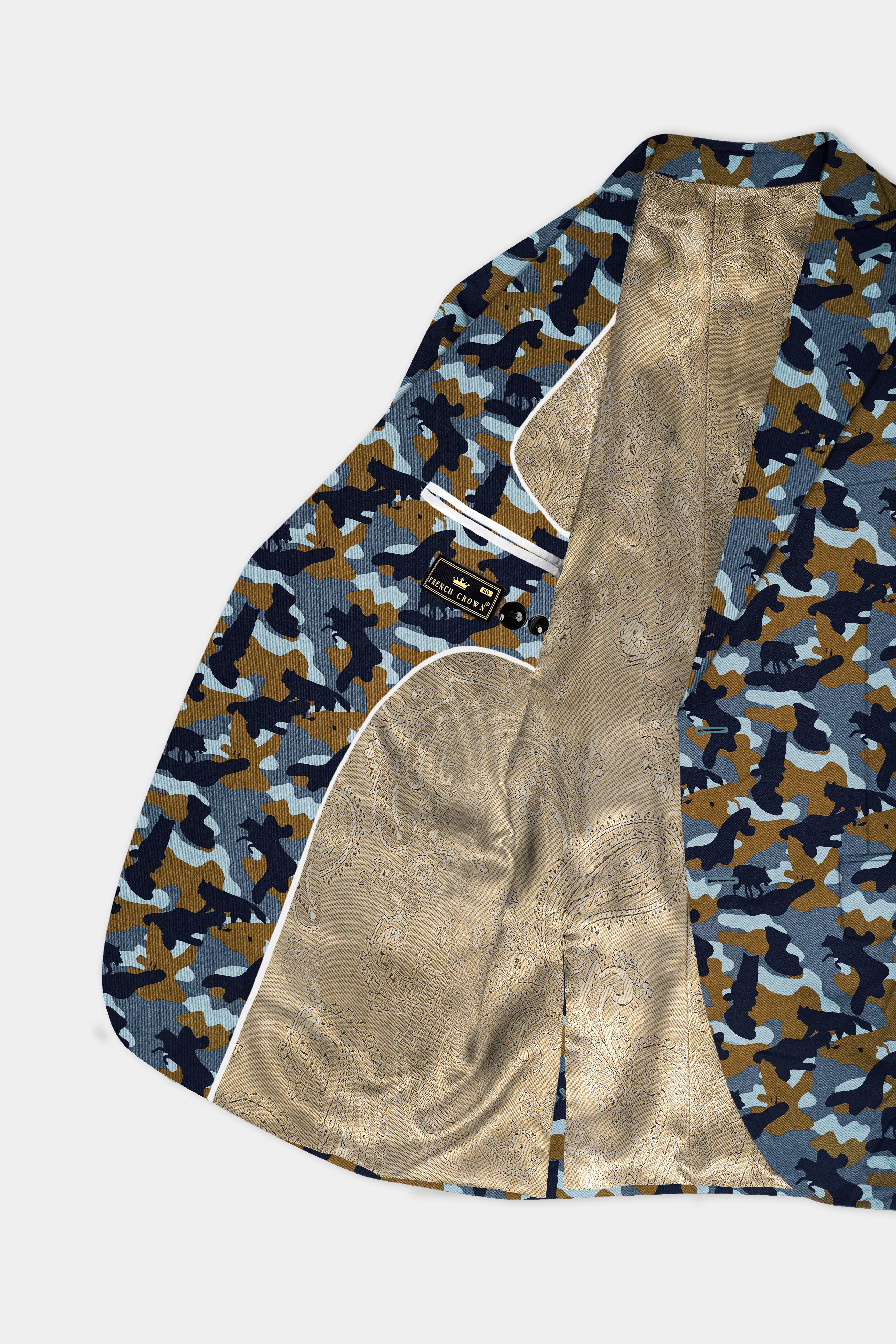 Martinique Blue And Irish Brown Camouflage Printed Single Breasted Suit