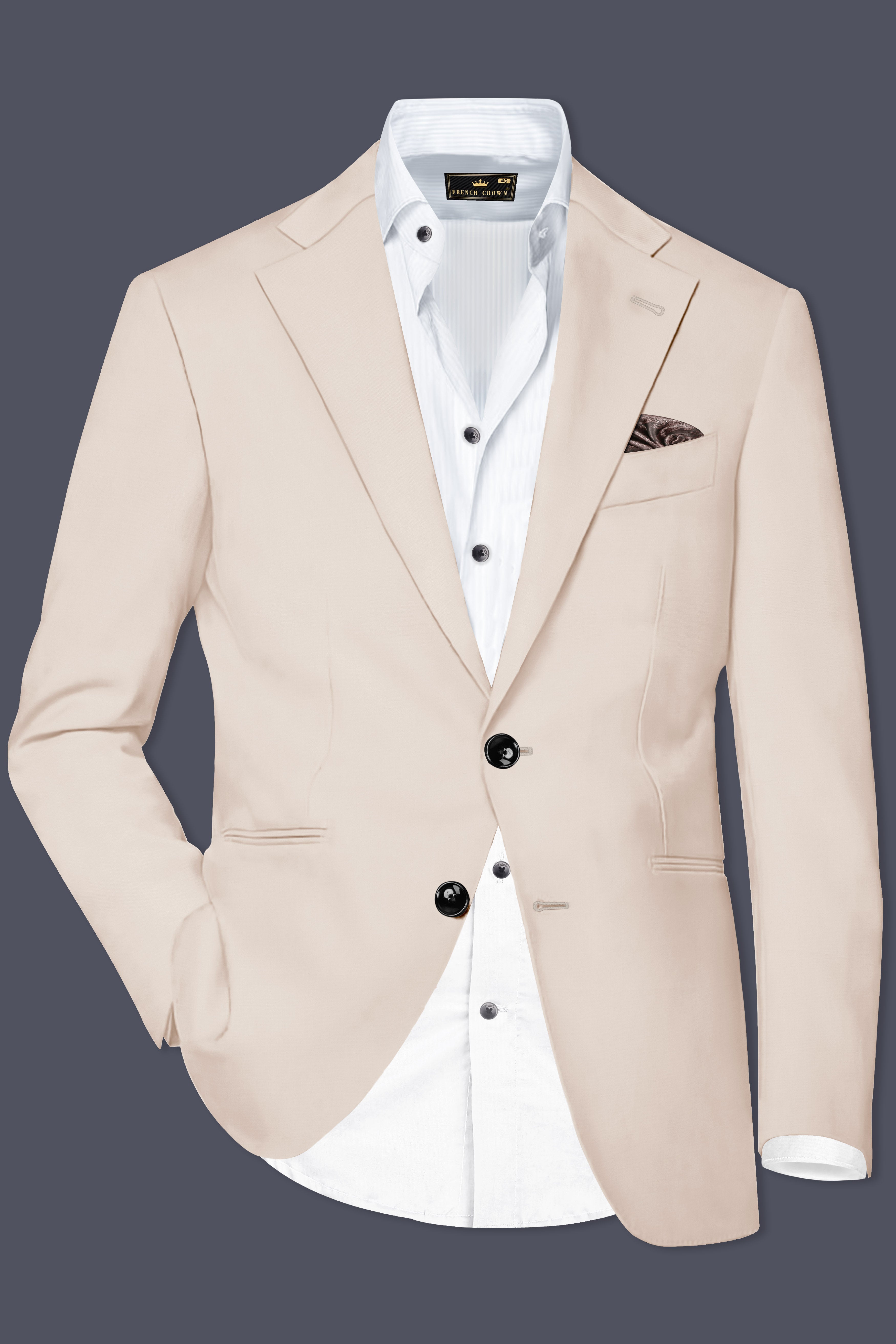 Wafer Cream Solid Cotton Single Breasted Suit
