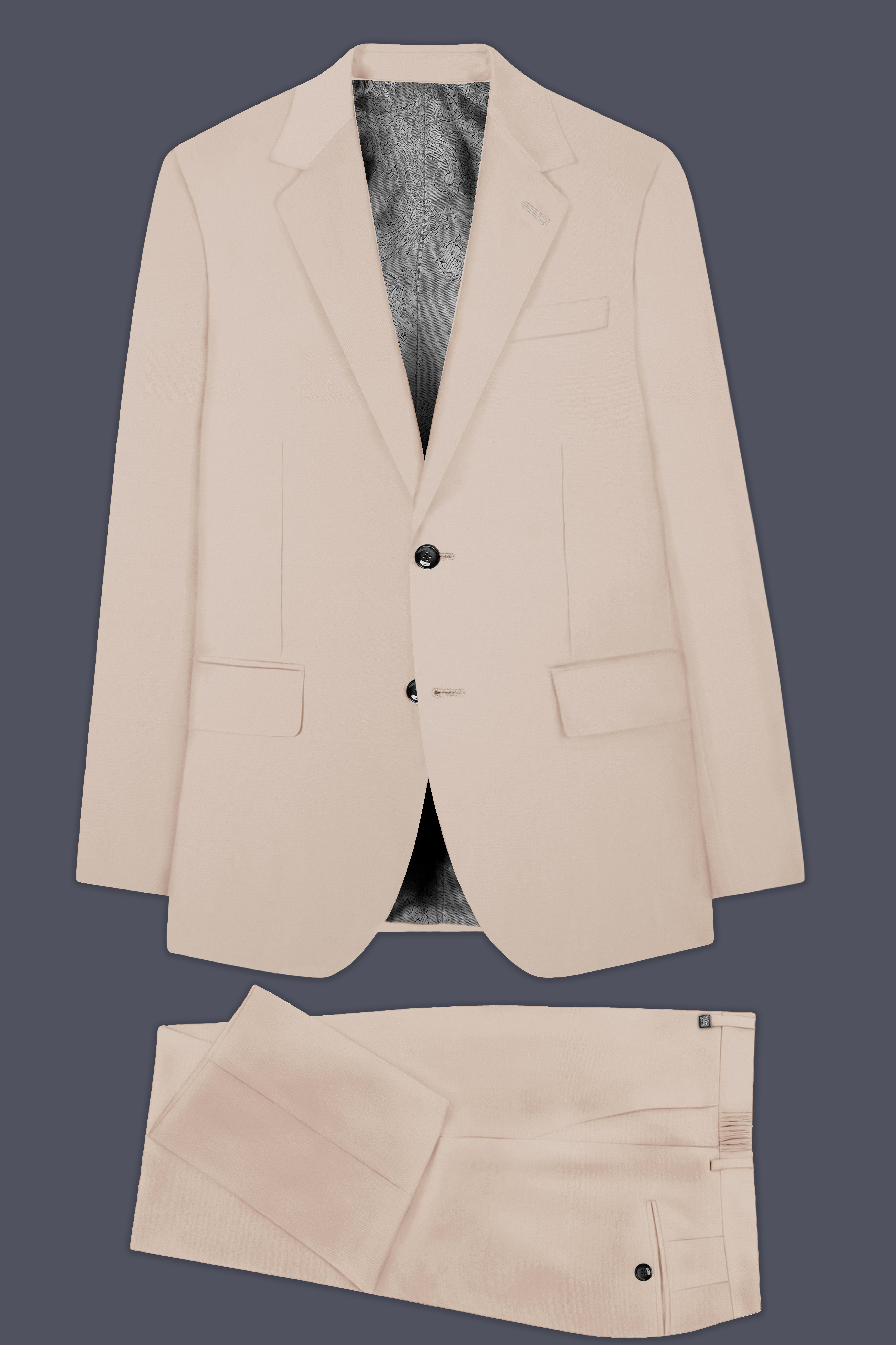 Wafer Cream Solid Cotton Single Breasted Suit