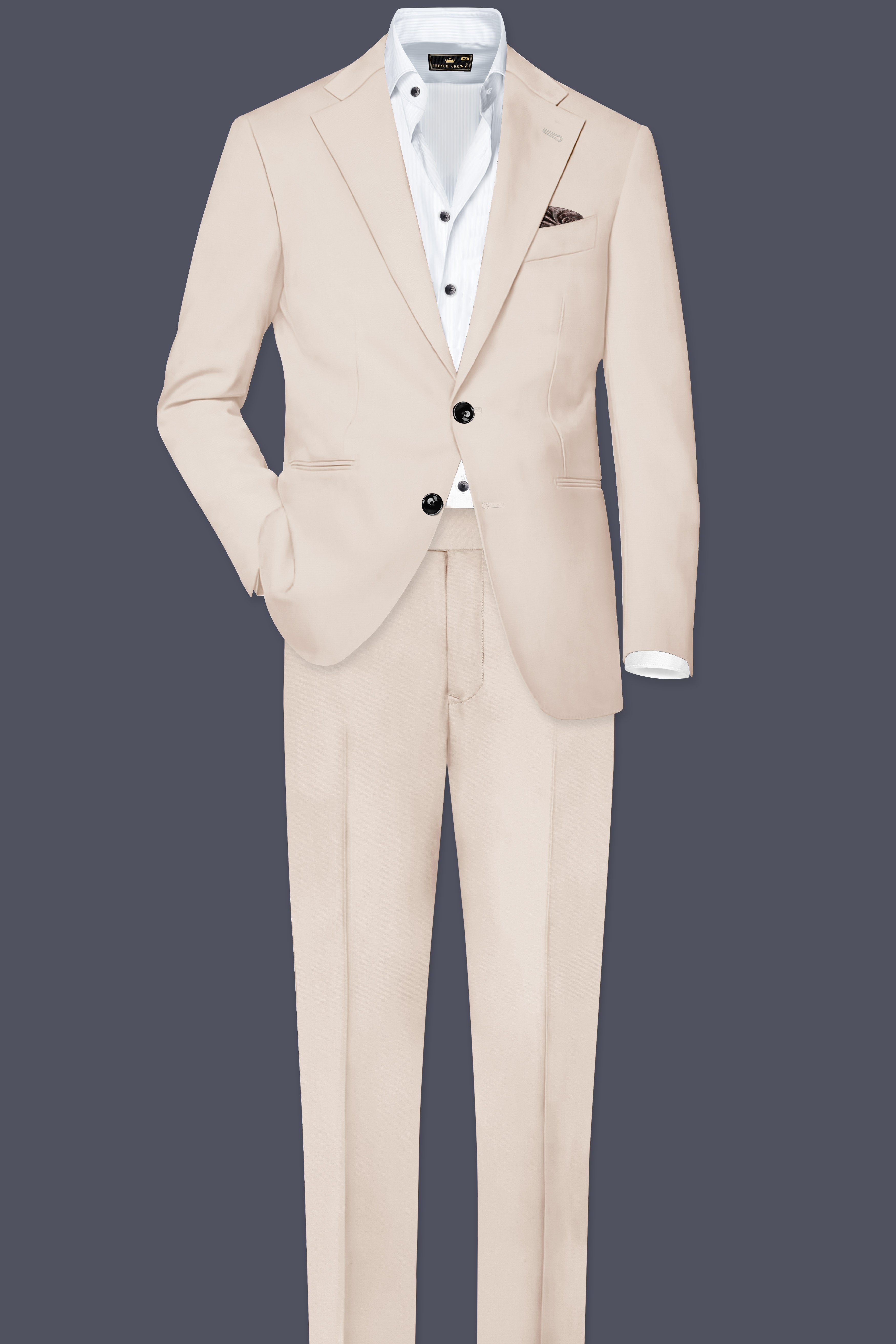 Wafer Cream Solid Cotton Single Breasted Suit