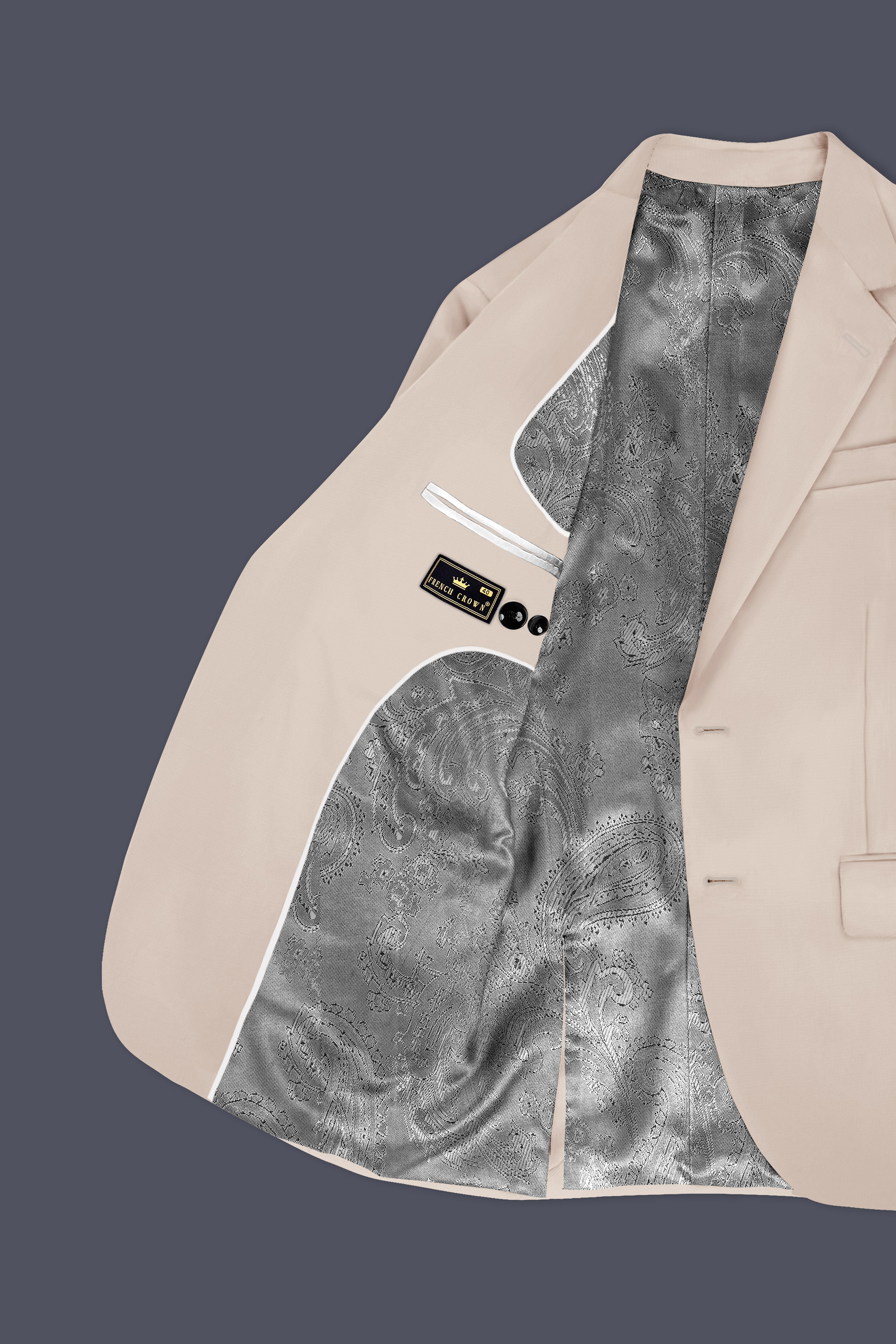 Wafer Cream Solid Cotton Single Breasted Suit