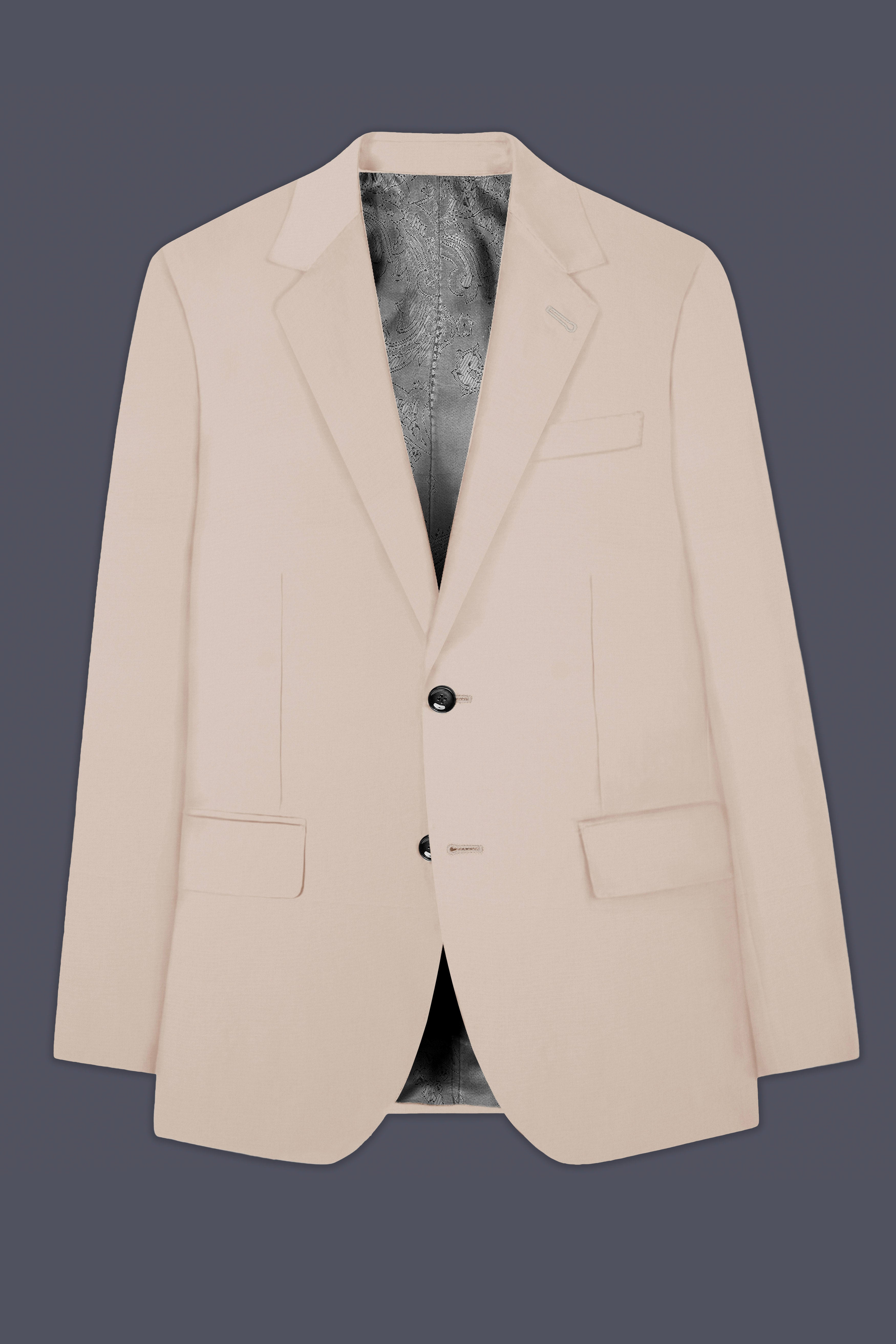 Wafer Cream Solid Cotton Single Breasted Suit