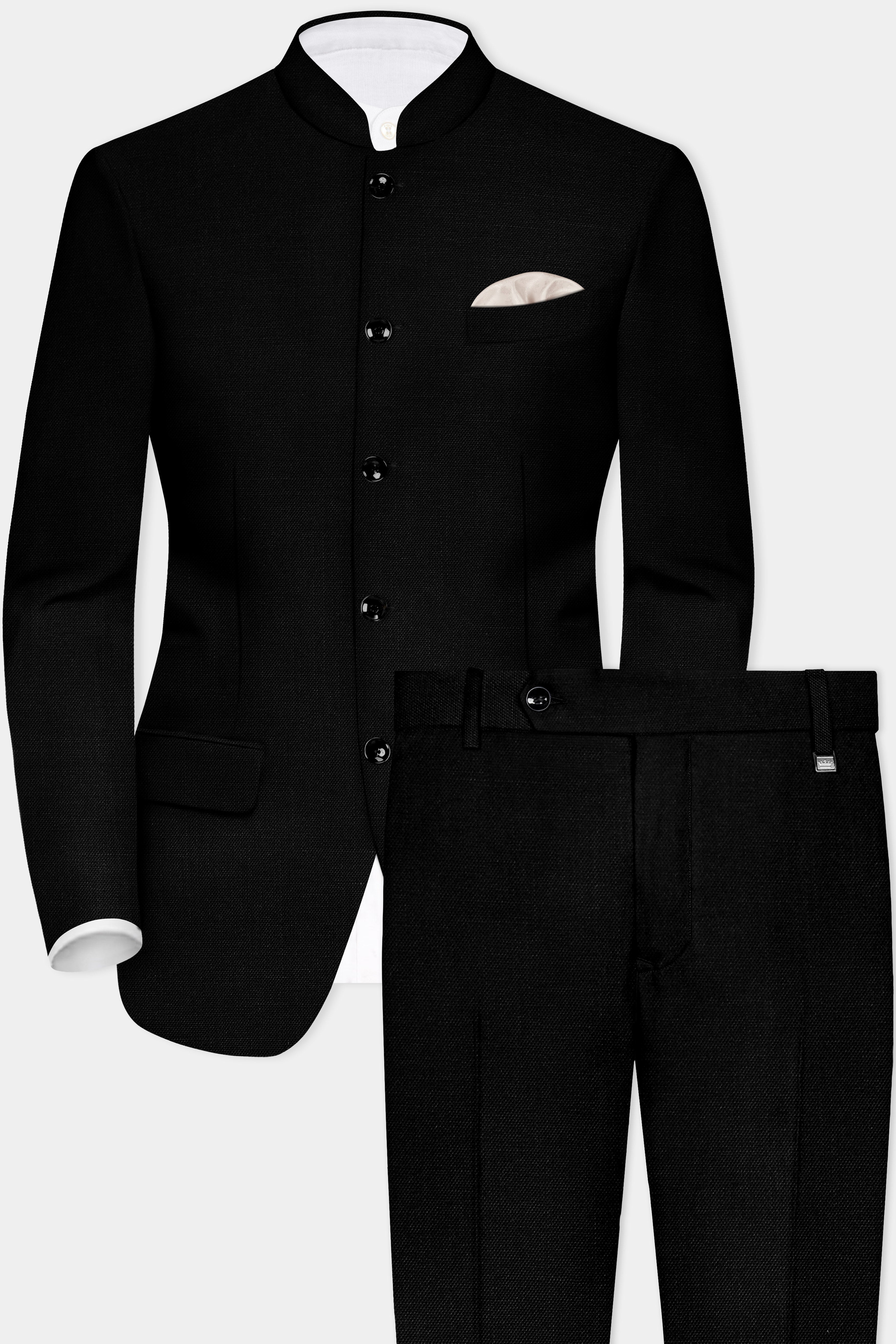 Jade Black Solid Bandhgala Luxurious Linen Suit