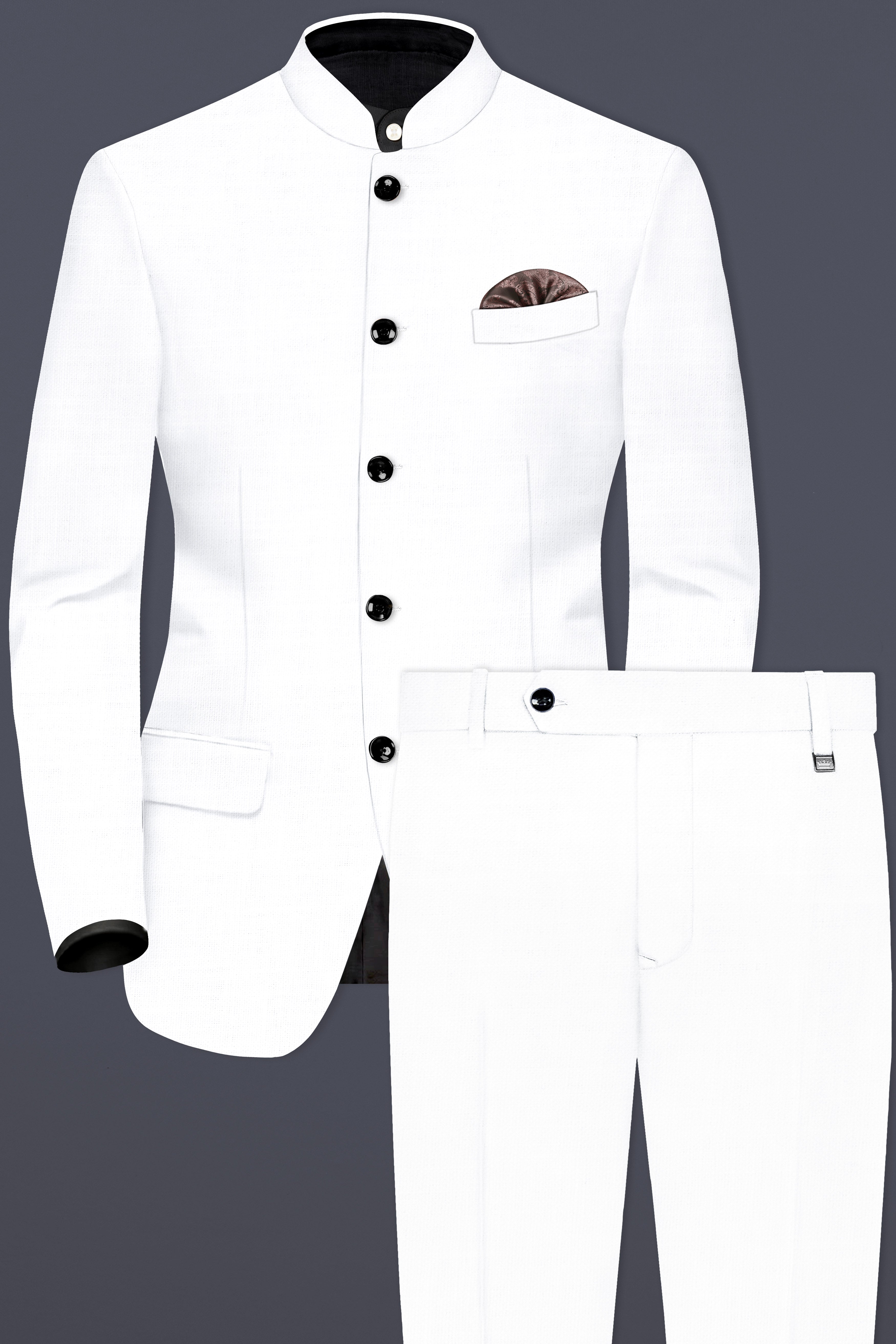 Bright White Solid Bandhgala Luxurious Linen Suit