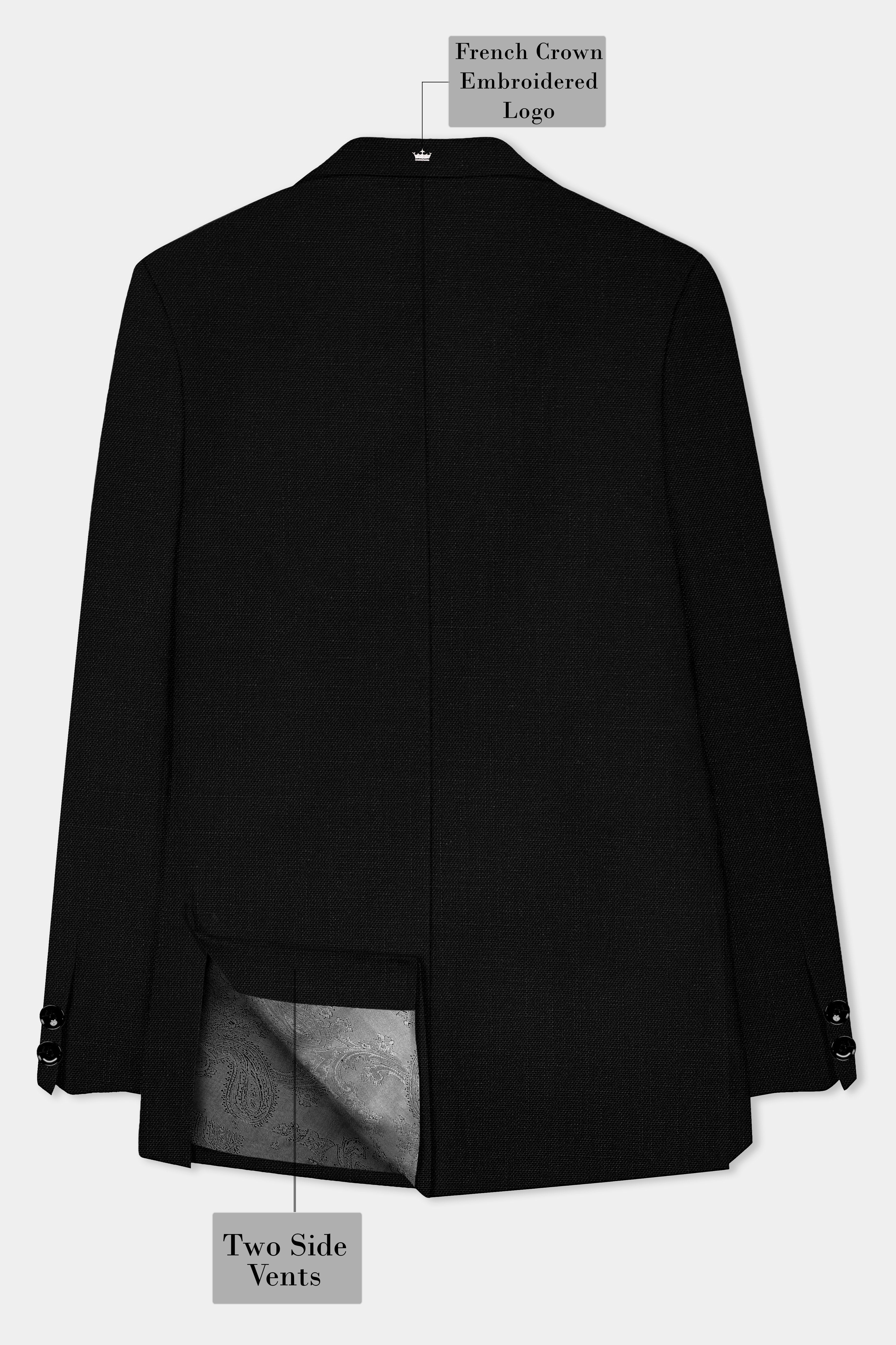 Jade Black Solid Wool Rich Cross Placket Bandhgala Luxurious Linen Suit