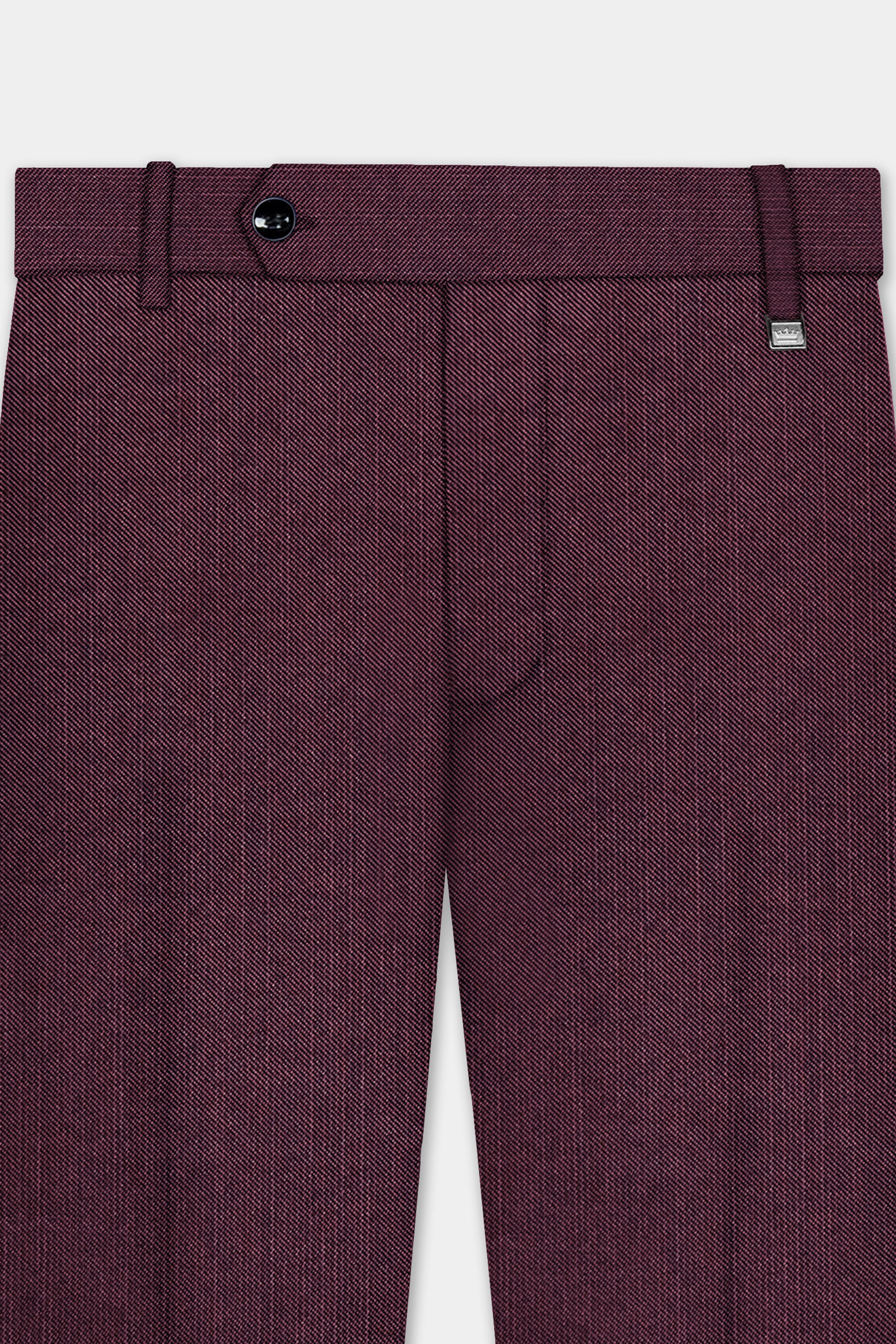 Merlot-Bistre Wine Maroon Solid Wool Rich Single Breasted Slight Stretch Suit