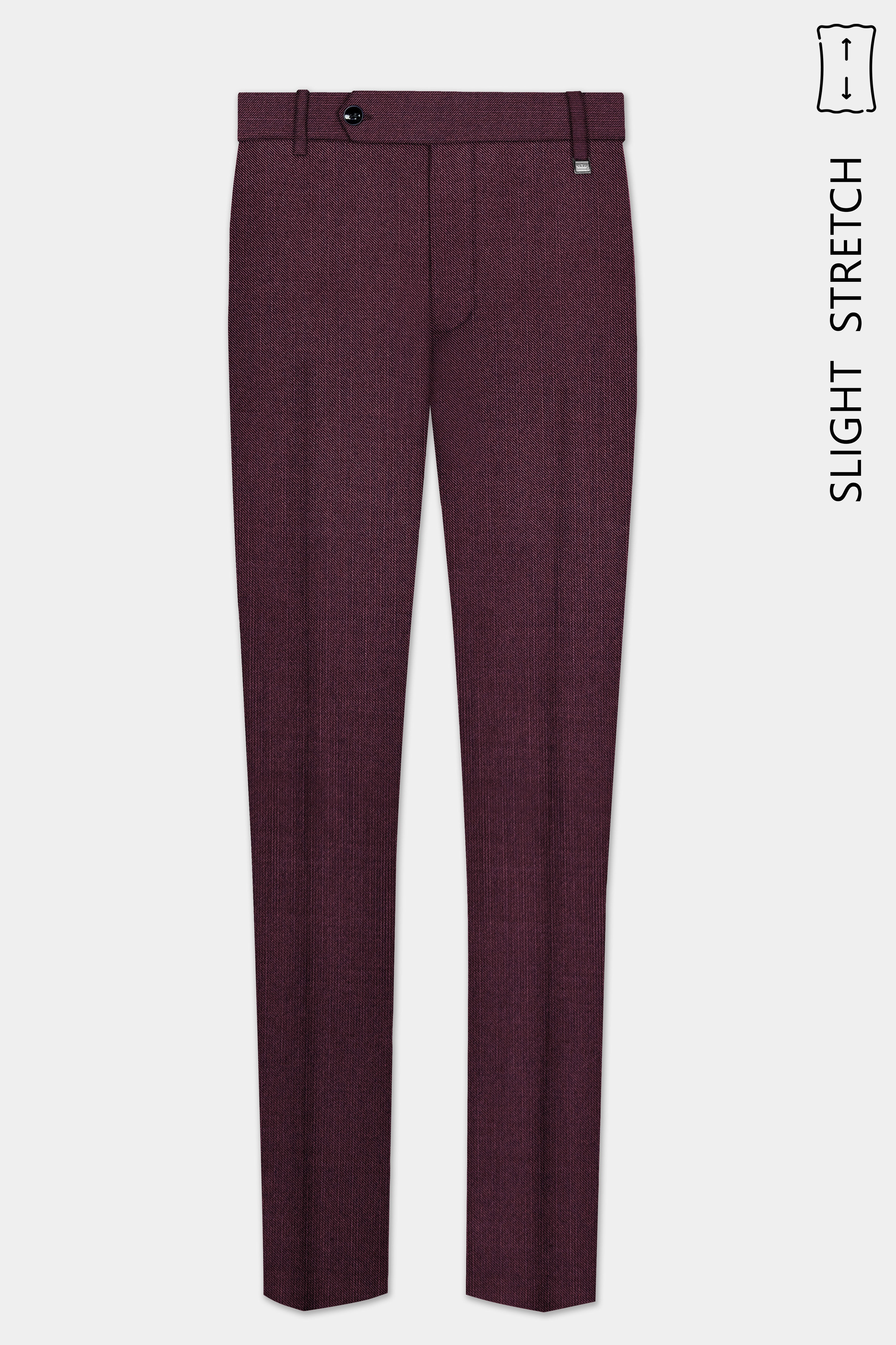 Merlot-Bistre Wine Maroon Solid Wool Rich Single Breasted Slight Stretch Suit