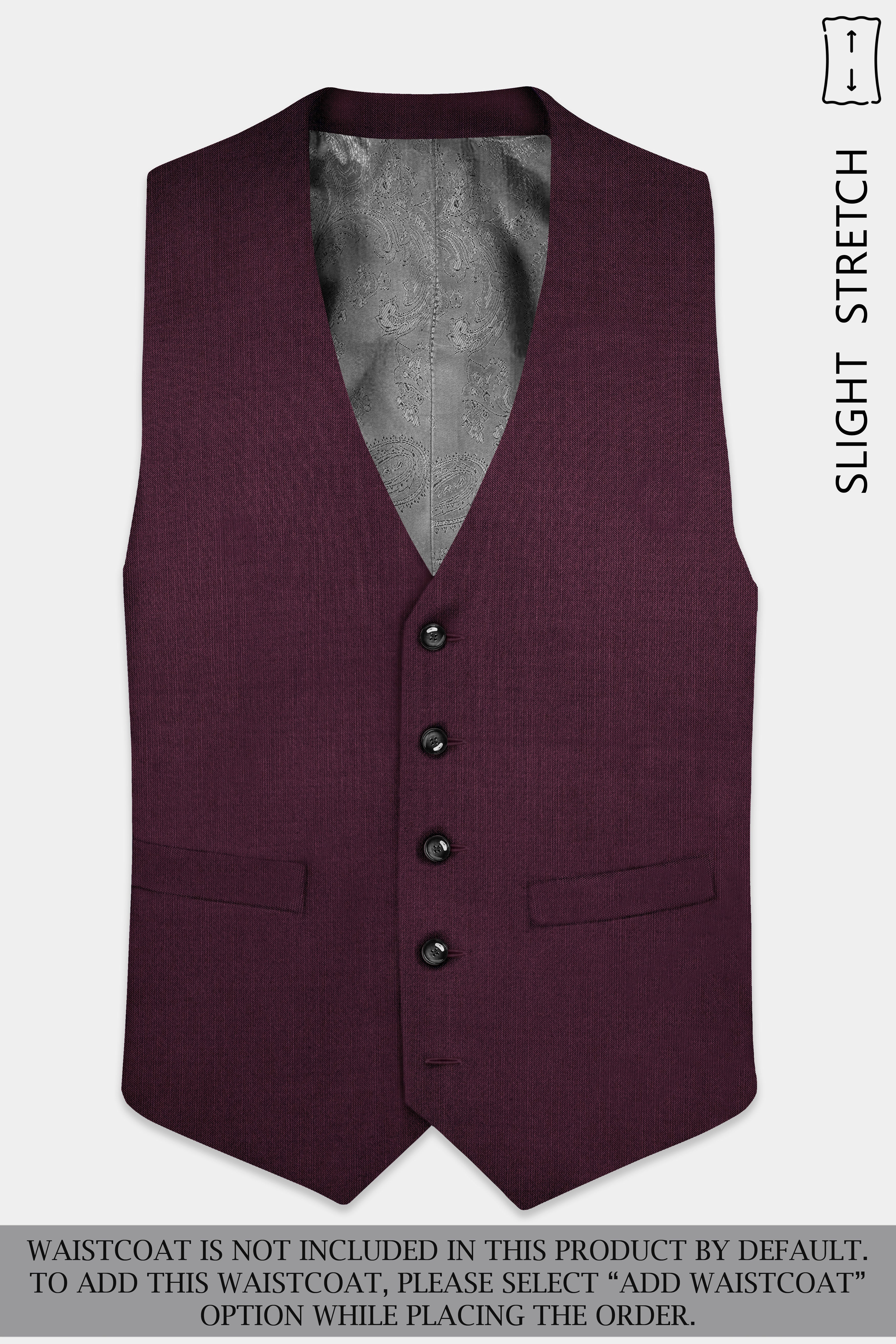 Merlot-Bistre Wine Maroon Solid Wool Rich Single Breasted Slight Stretch Suit