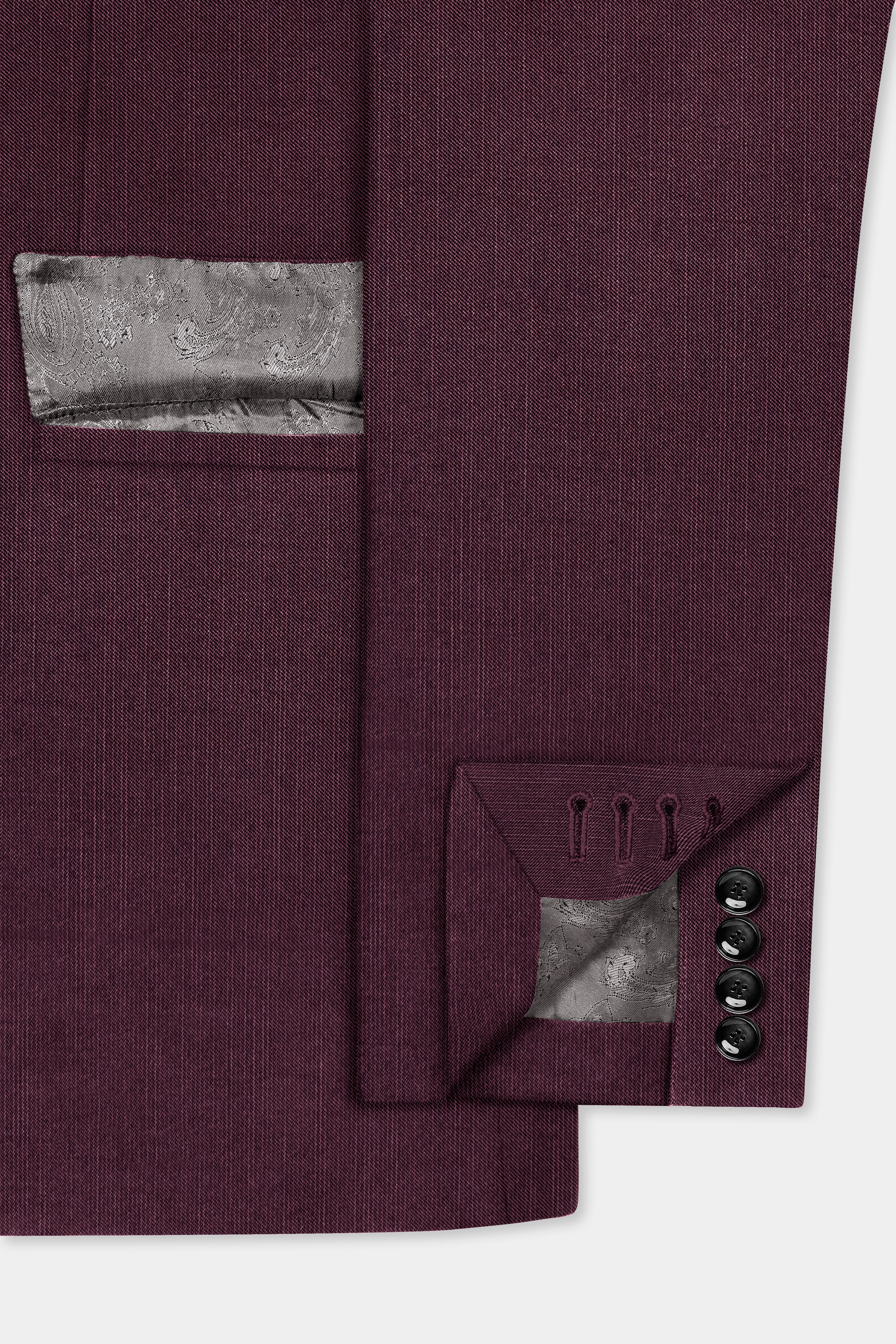 Merlot-Bistre Wine Maroon Solid Wool Rich Single Breasted Slight Stretch Suit