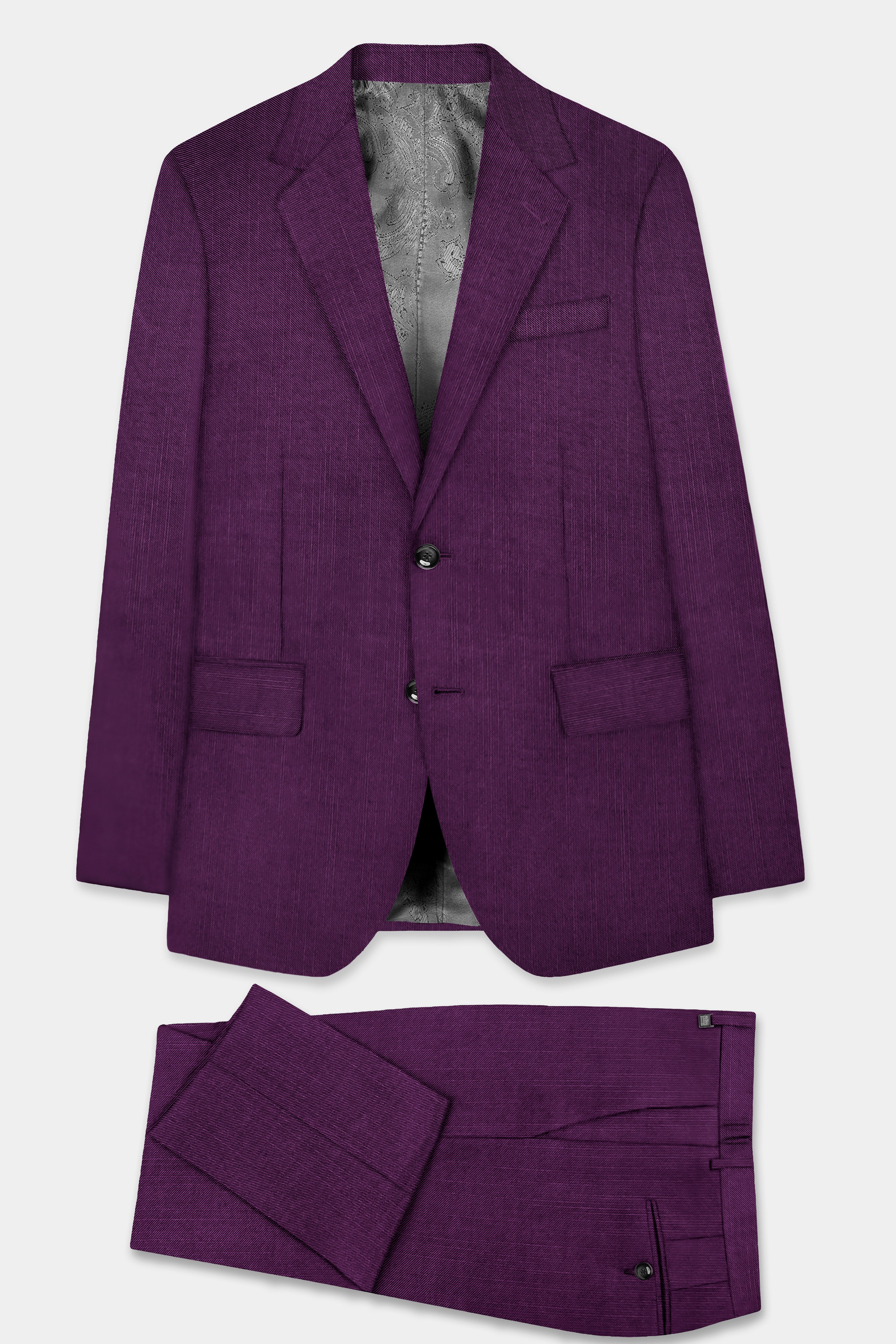 Orchid-Grape Purple Solid Wool Rich Single Breasted Slight Stretch Suit