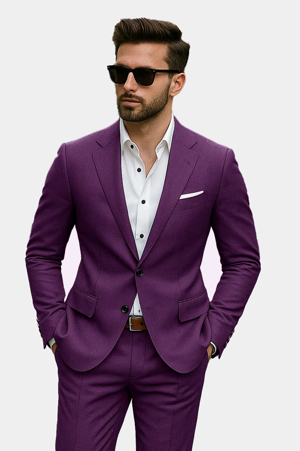 Orchid-Grape Purple Solid Wool Rich Single Breasted Slight Stretch Suit