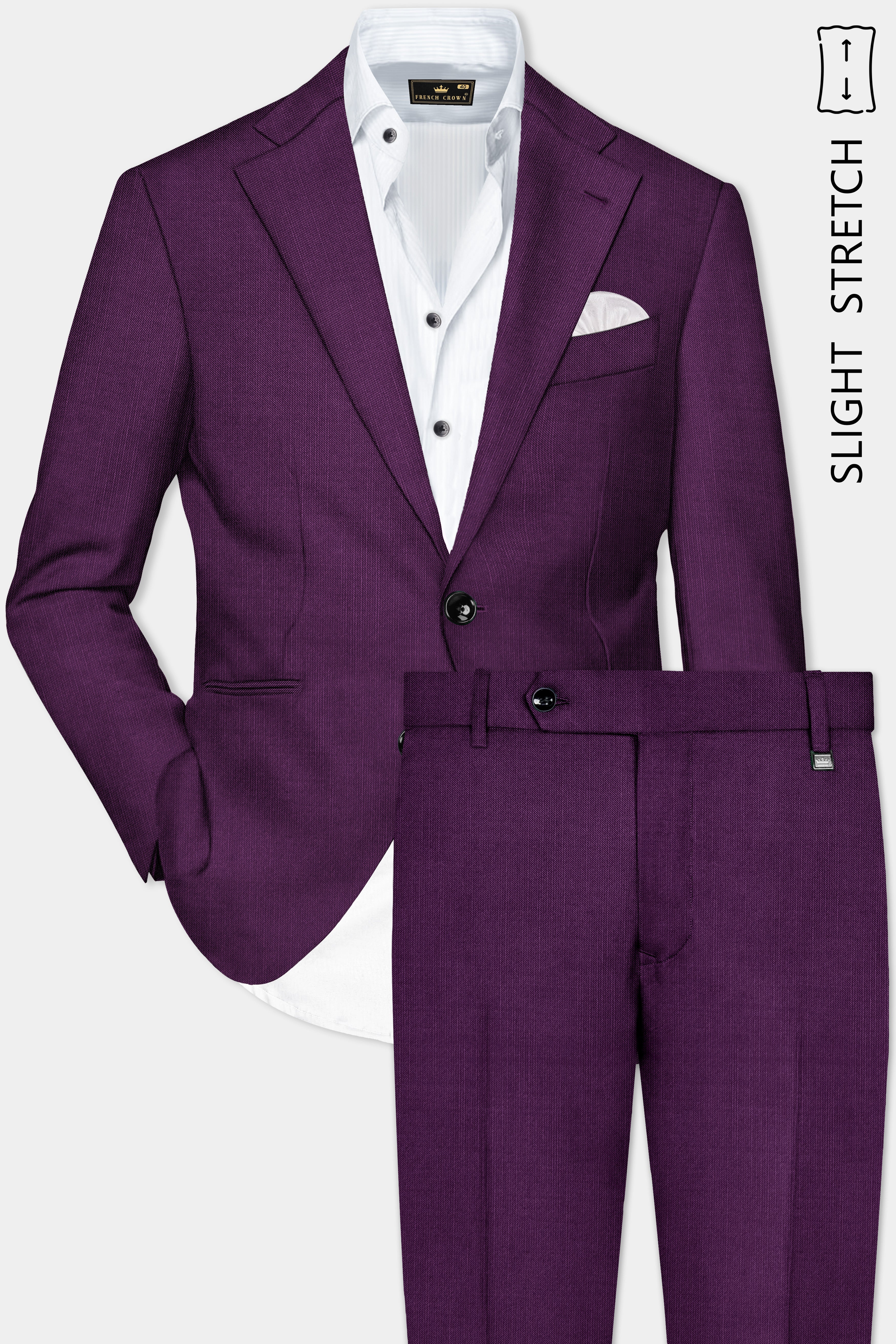 Orchid-Grape Purple Solid Wool Rich Single Breasted Slight Stretch Suit