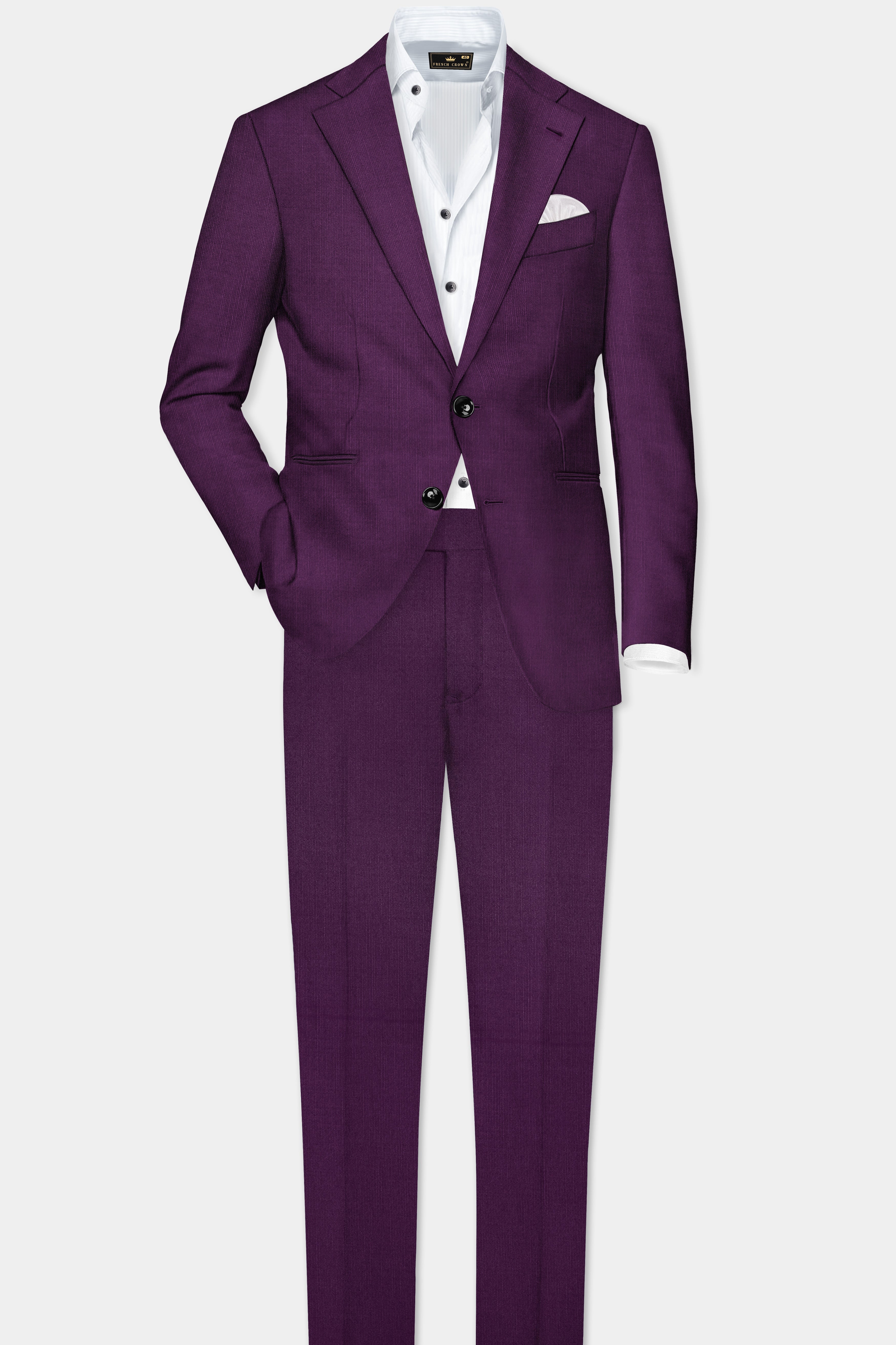 Orchid-Grape Purple Solid Wool Rich Single Breasted Slight Stretch Suit