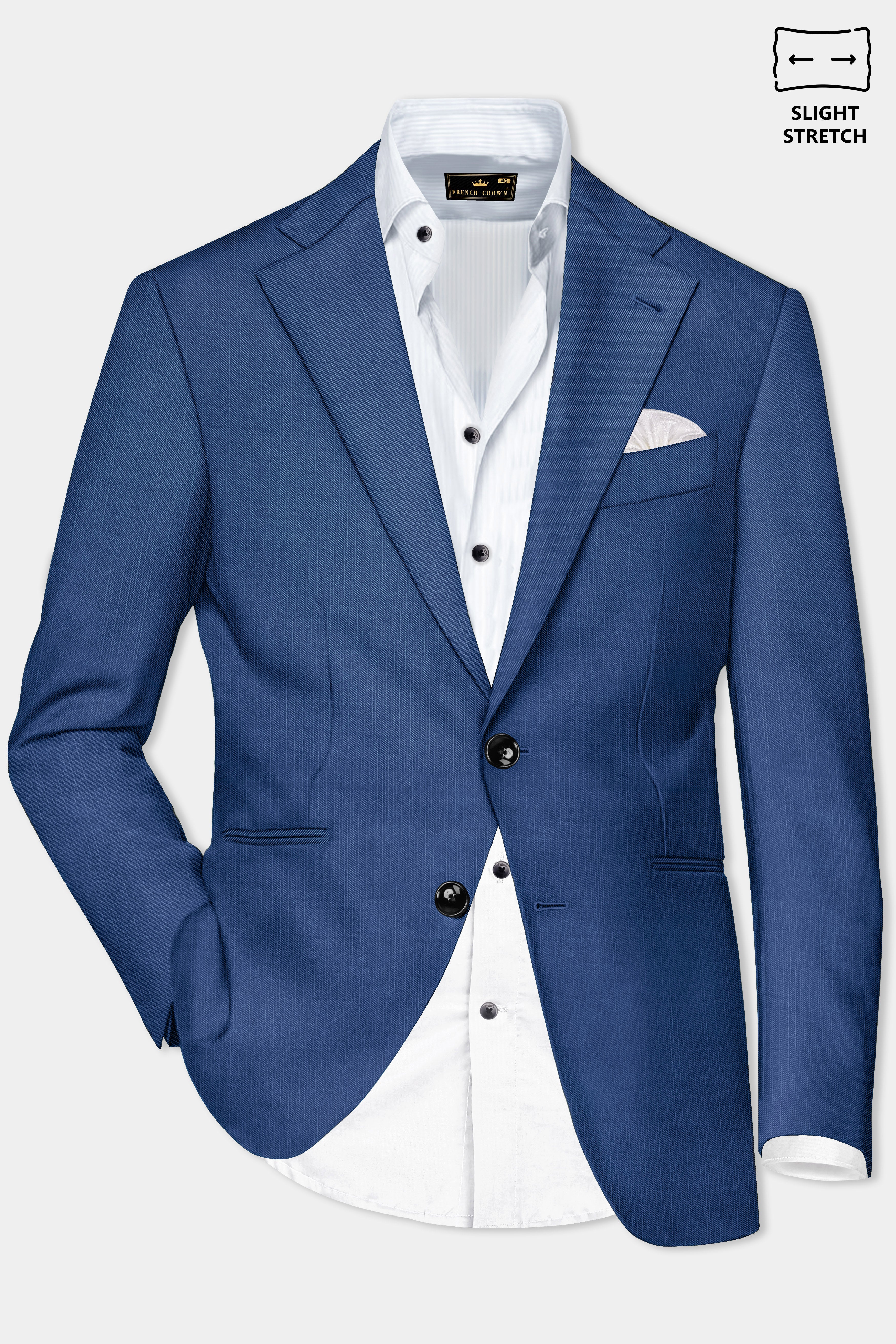 Marinoir-Cello Blue Solid Wool Rich Single Breasted Slight Stretch Suit