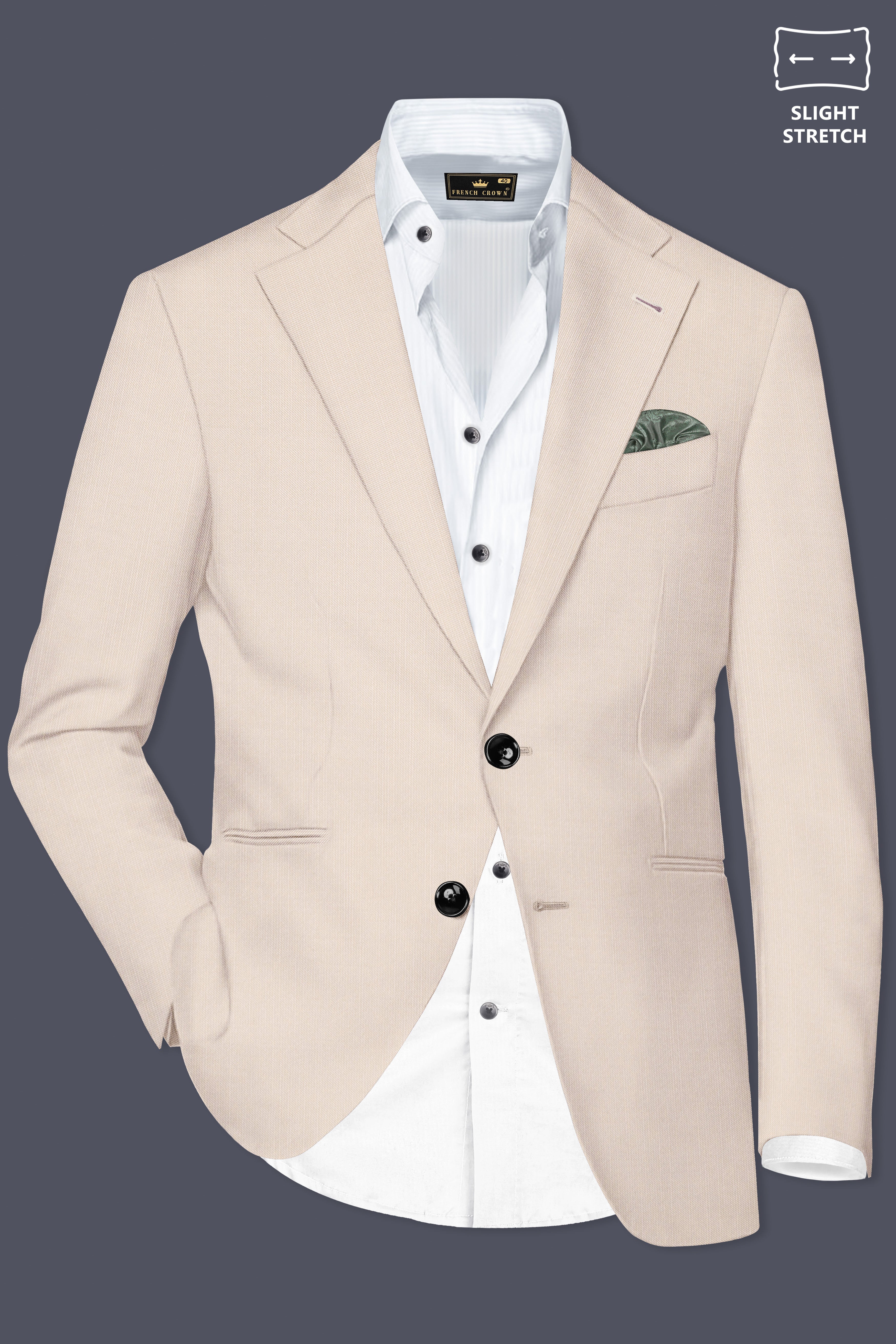 Velivon-Bizarre Cream Solid Wool Rich Single Breasted Slight Stretch Suit