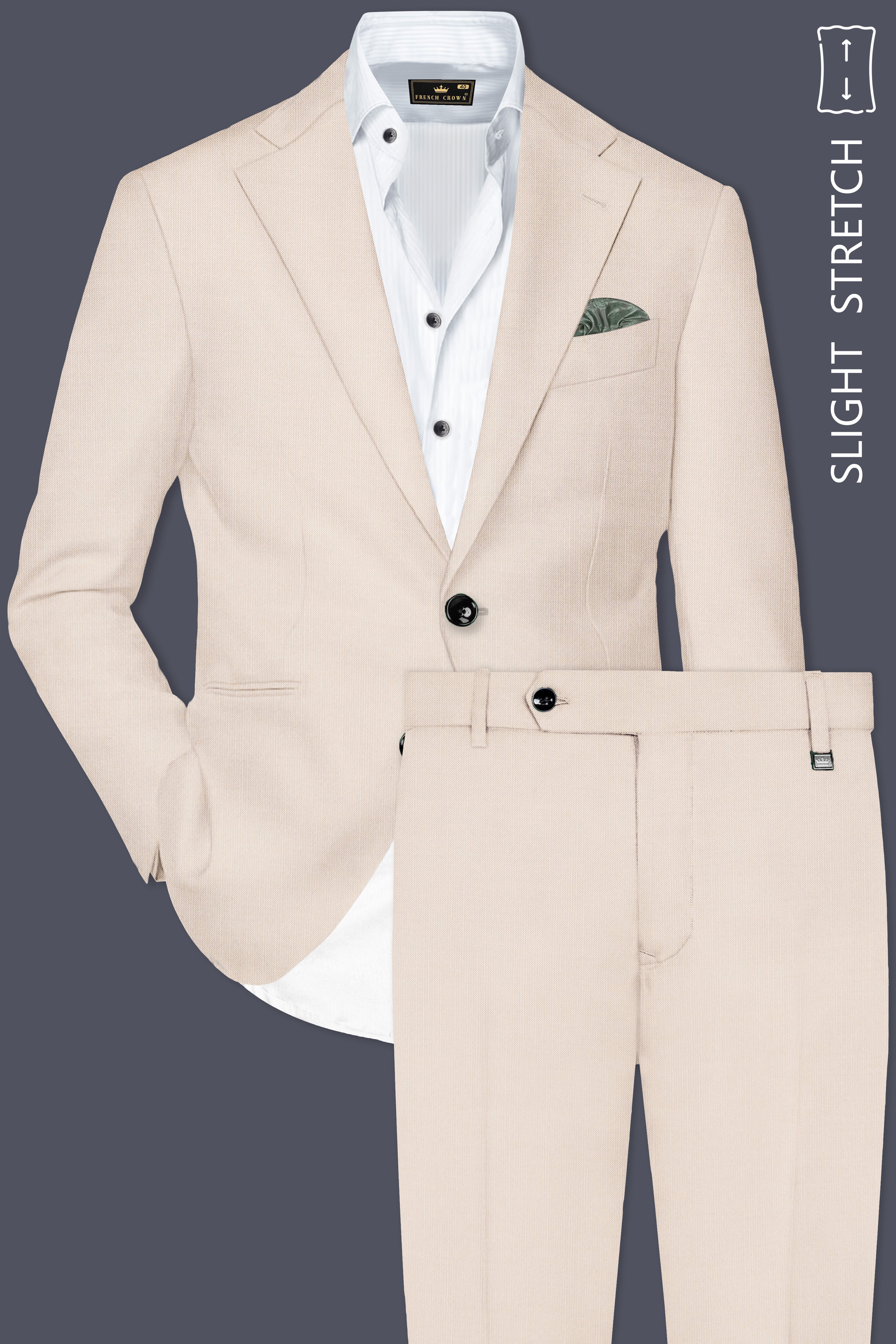 Velivon-Bizarre Cream Solid Wool Rich Single Breasted Slight Stretch Suit