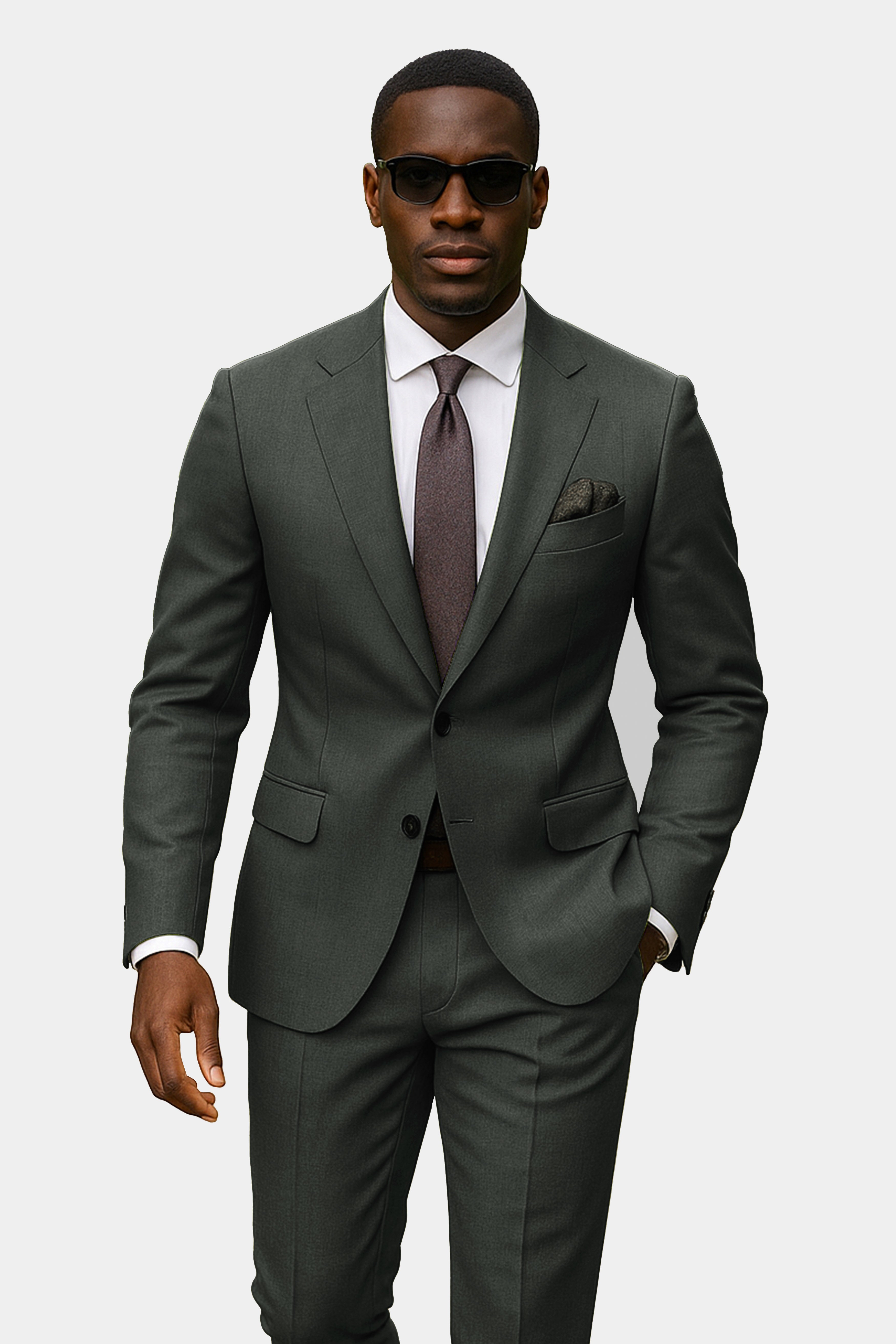 Shafton-Mine Shaft Green Solid Wool Rich Single Breasted Slight Stretch Suit