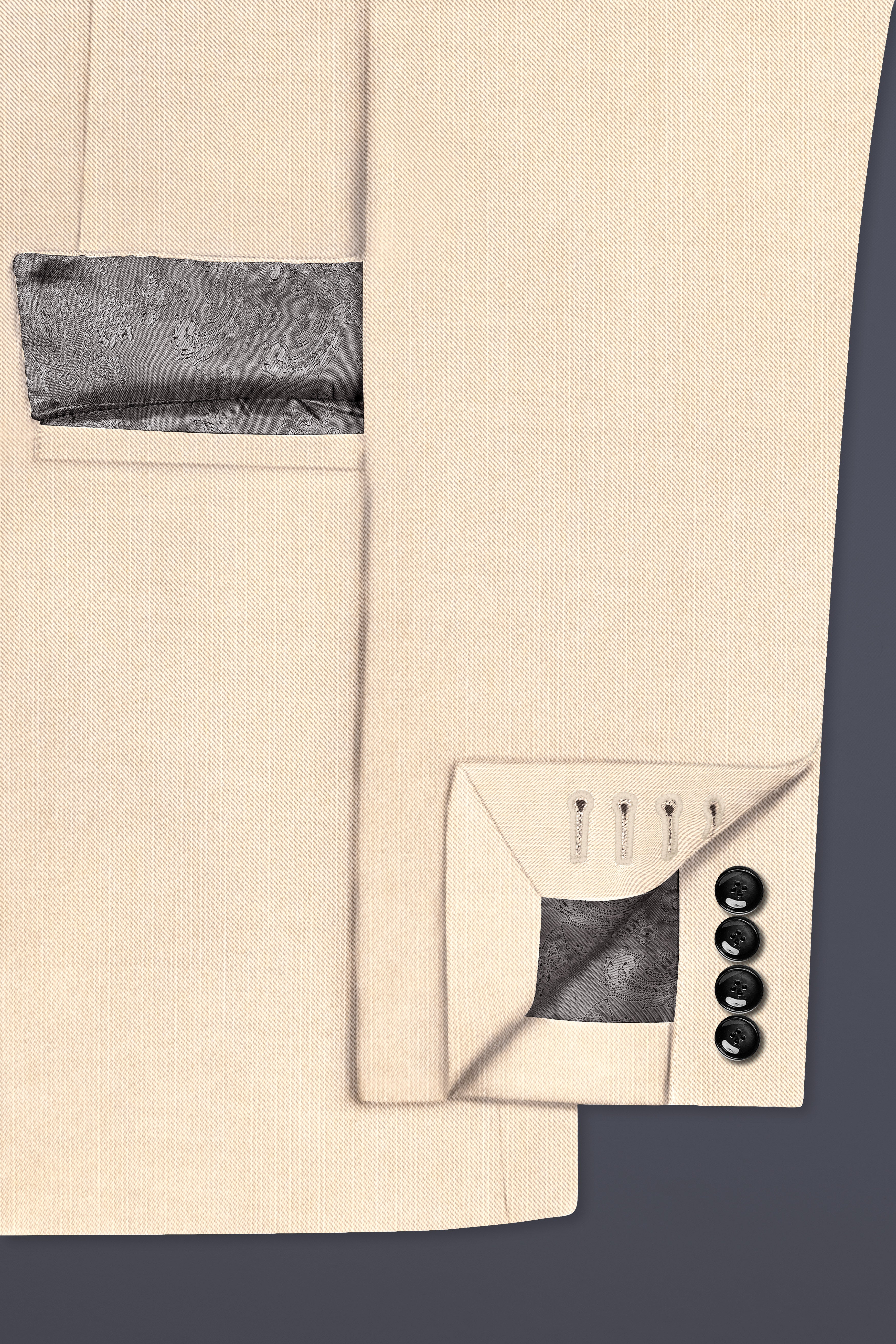 Biscotti-Parchment Cream Solid Wool Rich Single Breasted Slight Stretch Suit