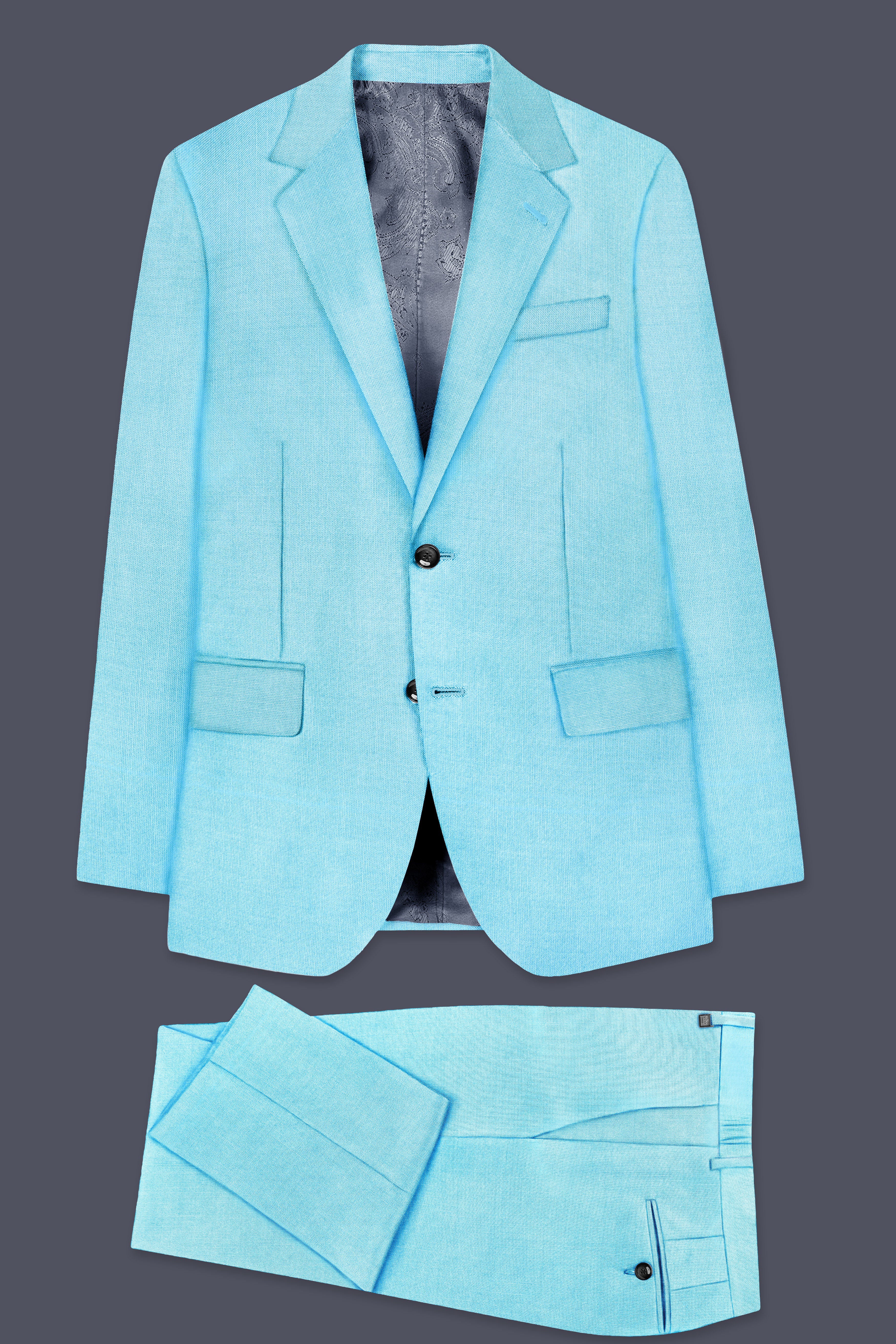 Iceland-Aquamarine Blue Solid Wool Rich Single Breasted Slight Stretch Suit