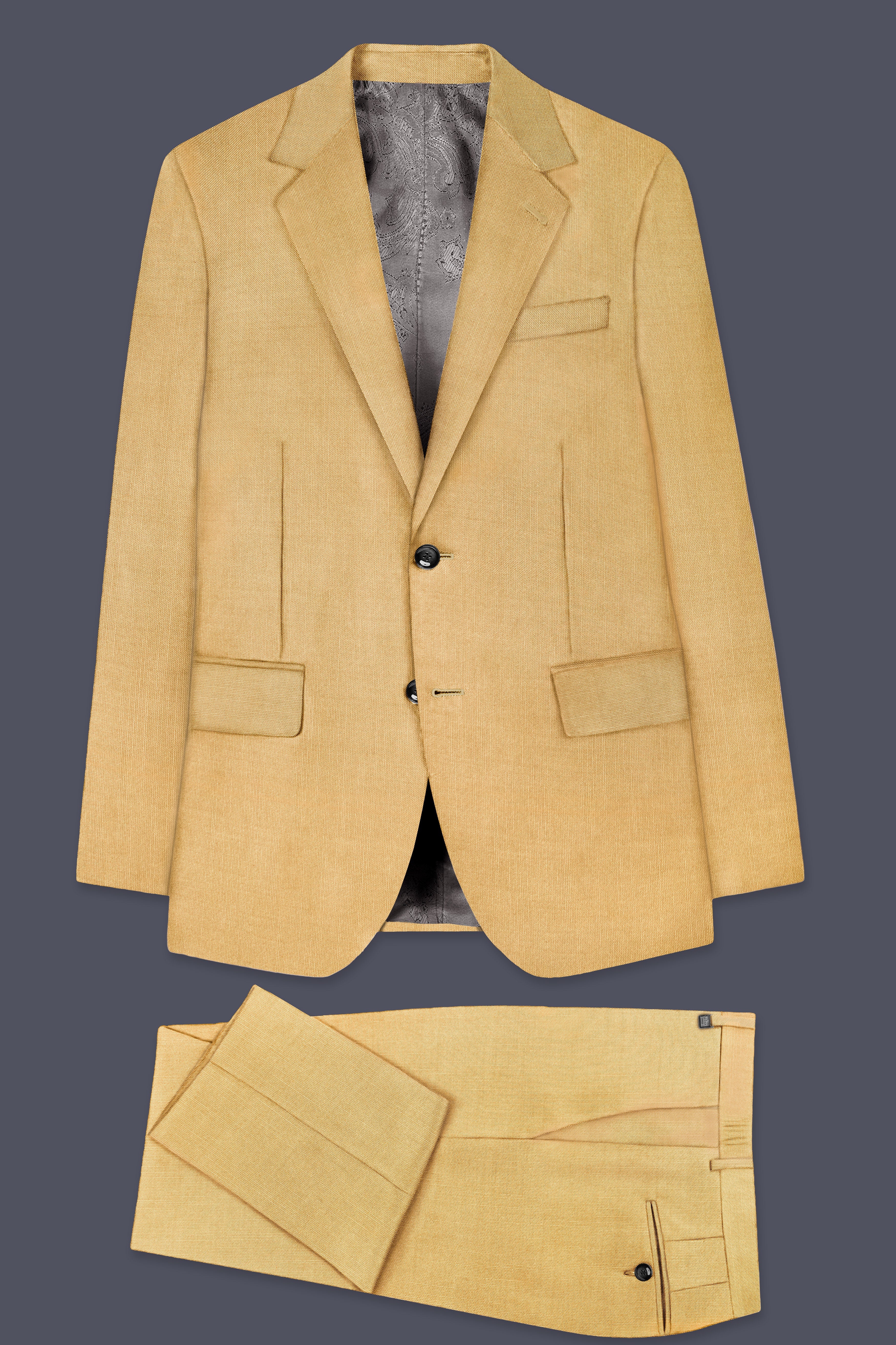 Marula-Desert Yellow Solid Wool Rich Single Breasted Stretchable traveler Suit