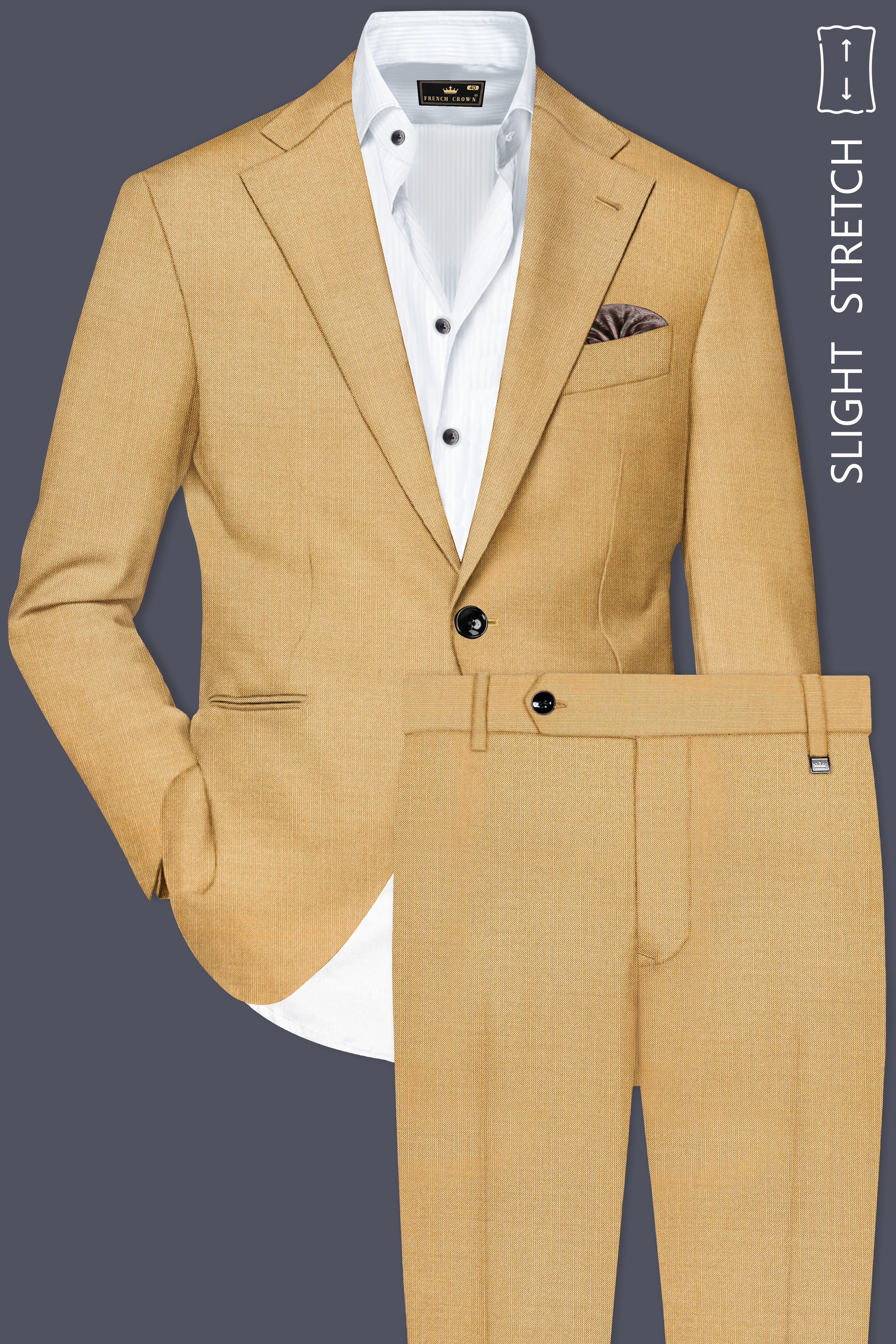 Marula-Desert Yellow Solid Wool Rich Single Breasted Slight Stretch Suit