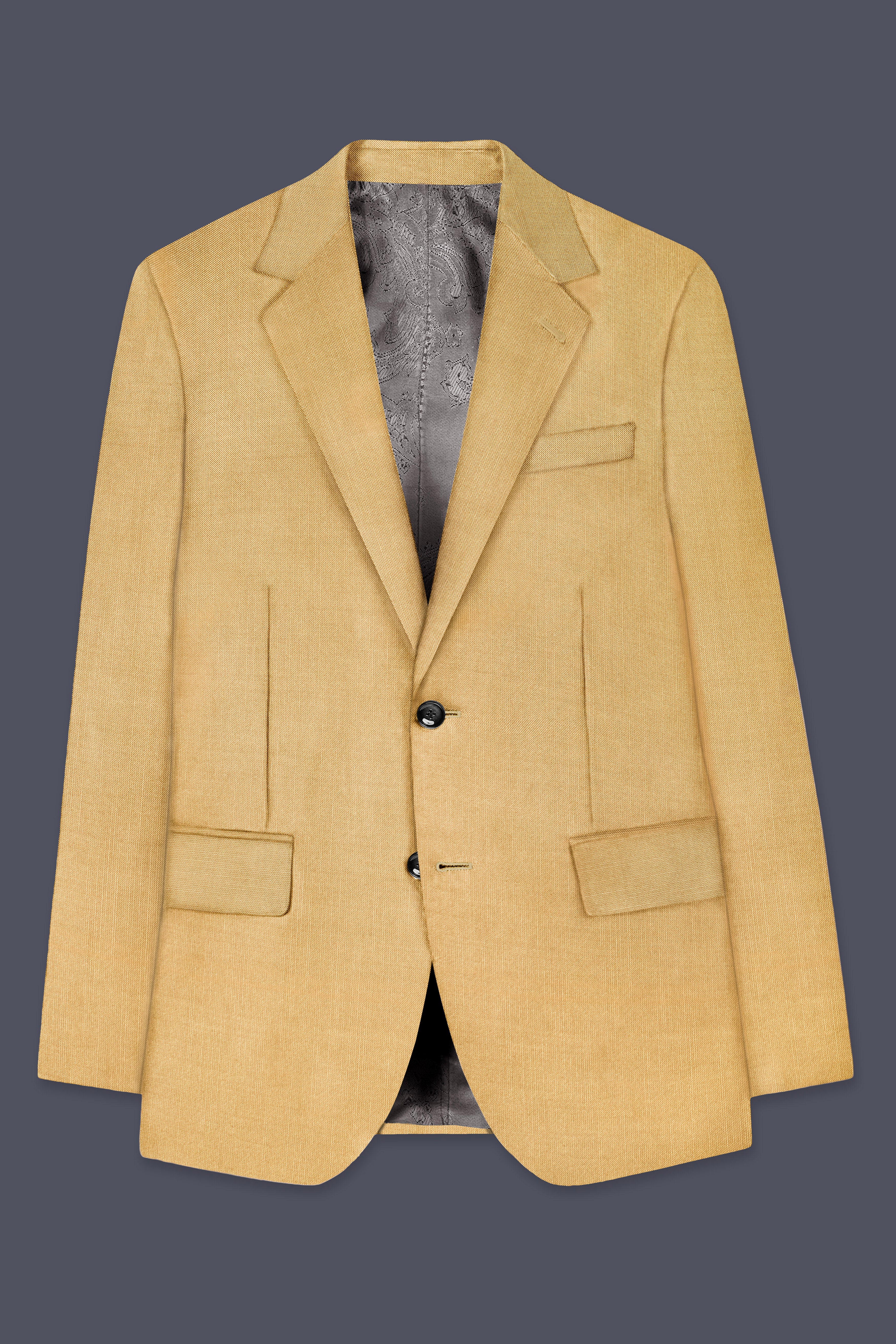 Marula-Desert Yellow Solid Wool Rich Single Breasted Slight Stretch Suit