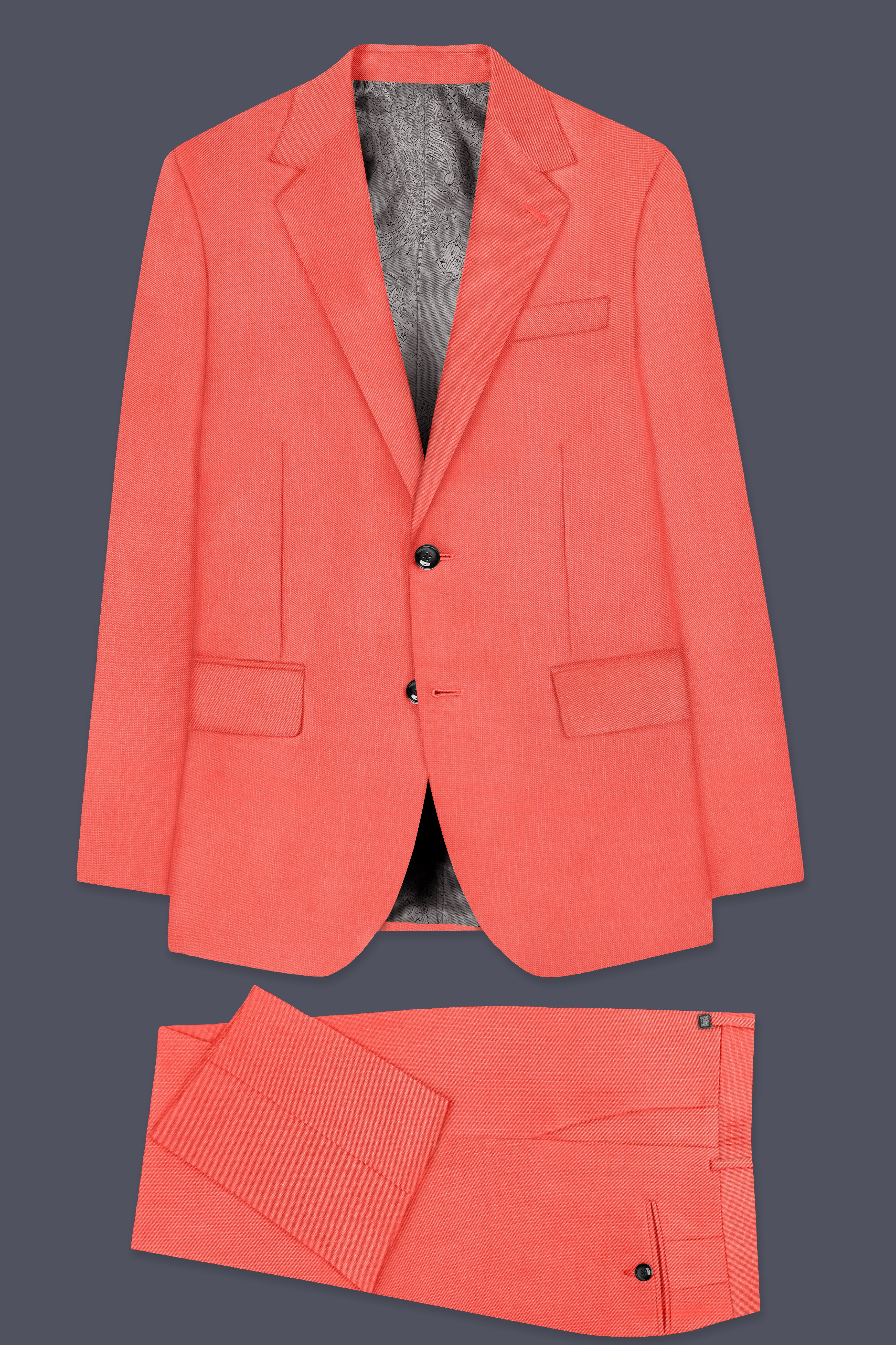 Aurora-Salmon Orange Solid Wool Rich Single Breasted Slight Stretch Suit