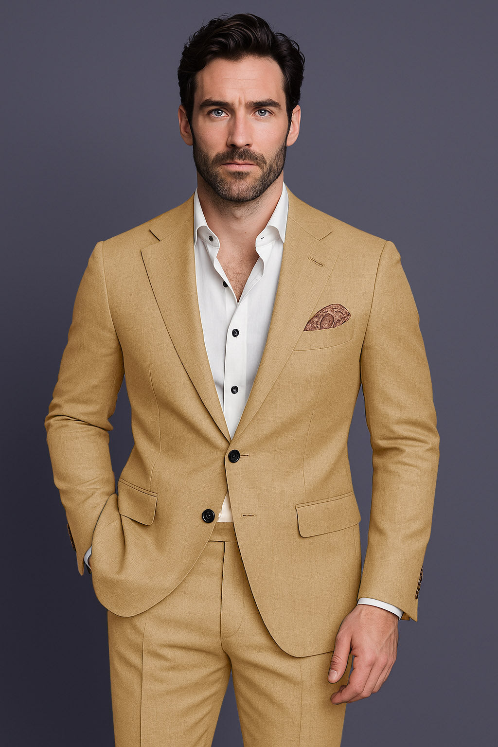 Sepia-Twine Brown Solid Wool Rich Single Breasted Slight Stretch Suit