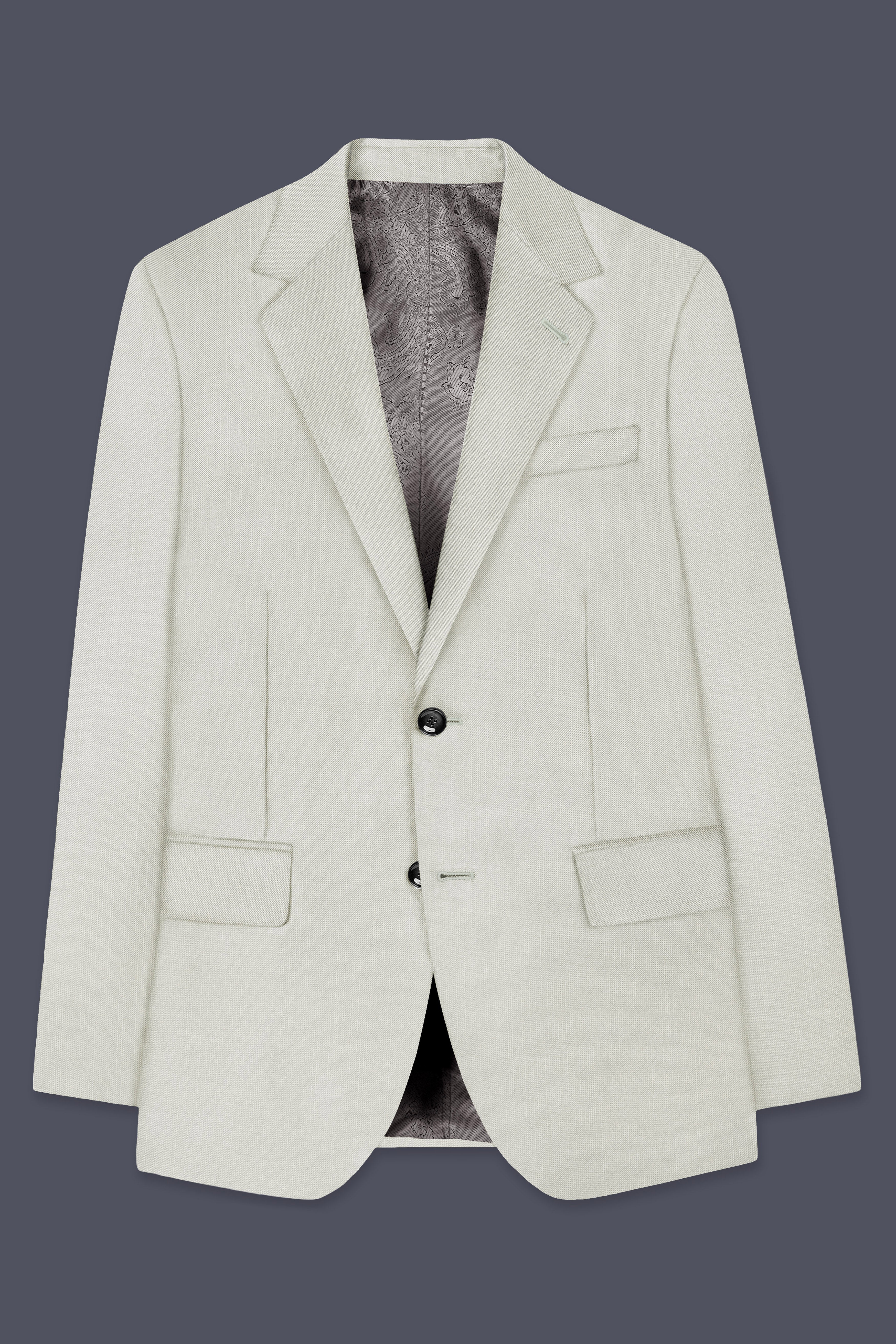 Mist-Swirl Gray Solid Wool Rich Single Breasted Slight Stretch Suit