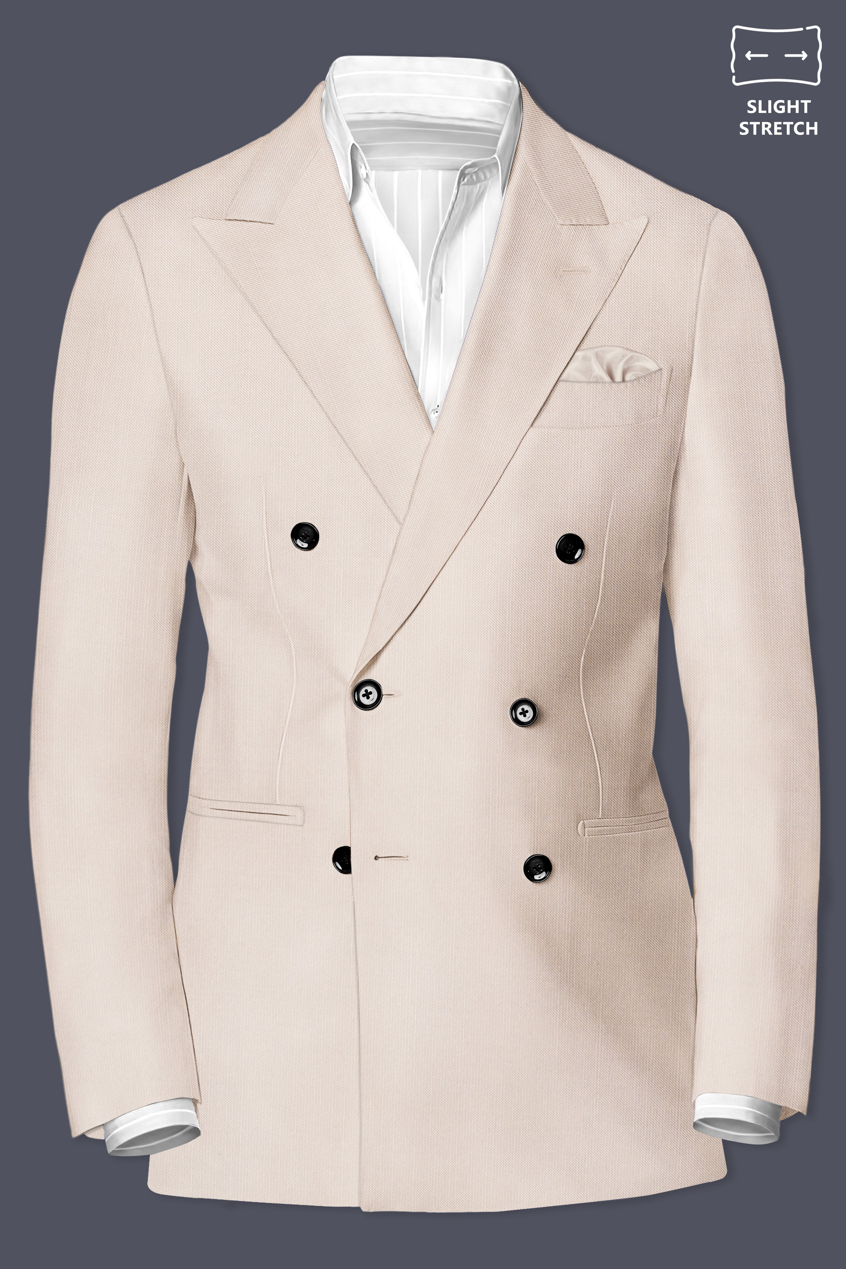 Velivon-Bizarre Cream Solid Wool Rich Double Breasted Slight Stretch Suit