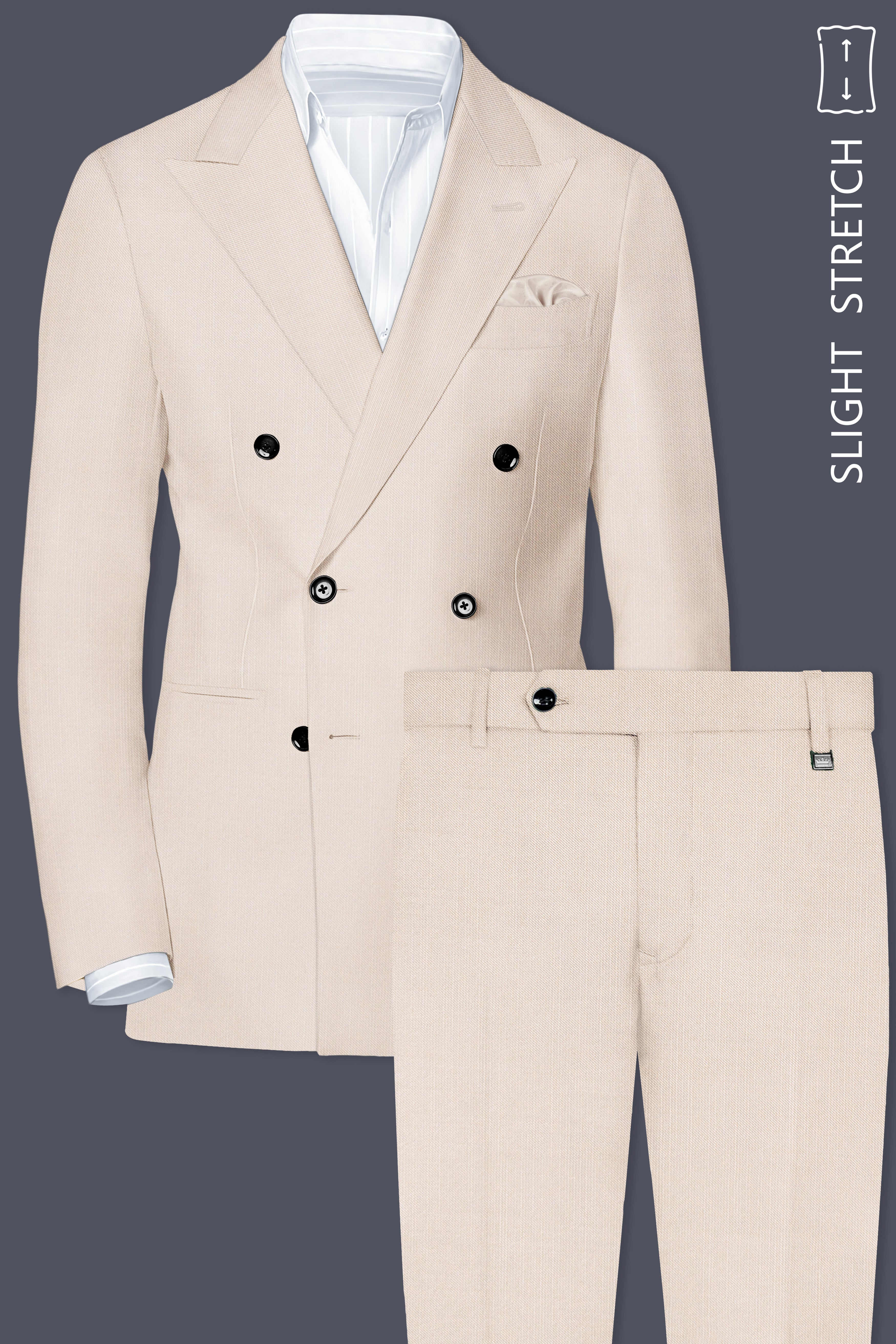 Velivon-Bizarre Cream Solid Wool Rich Double Breasted Slight Stretch Suit