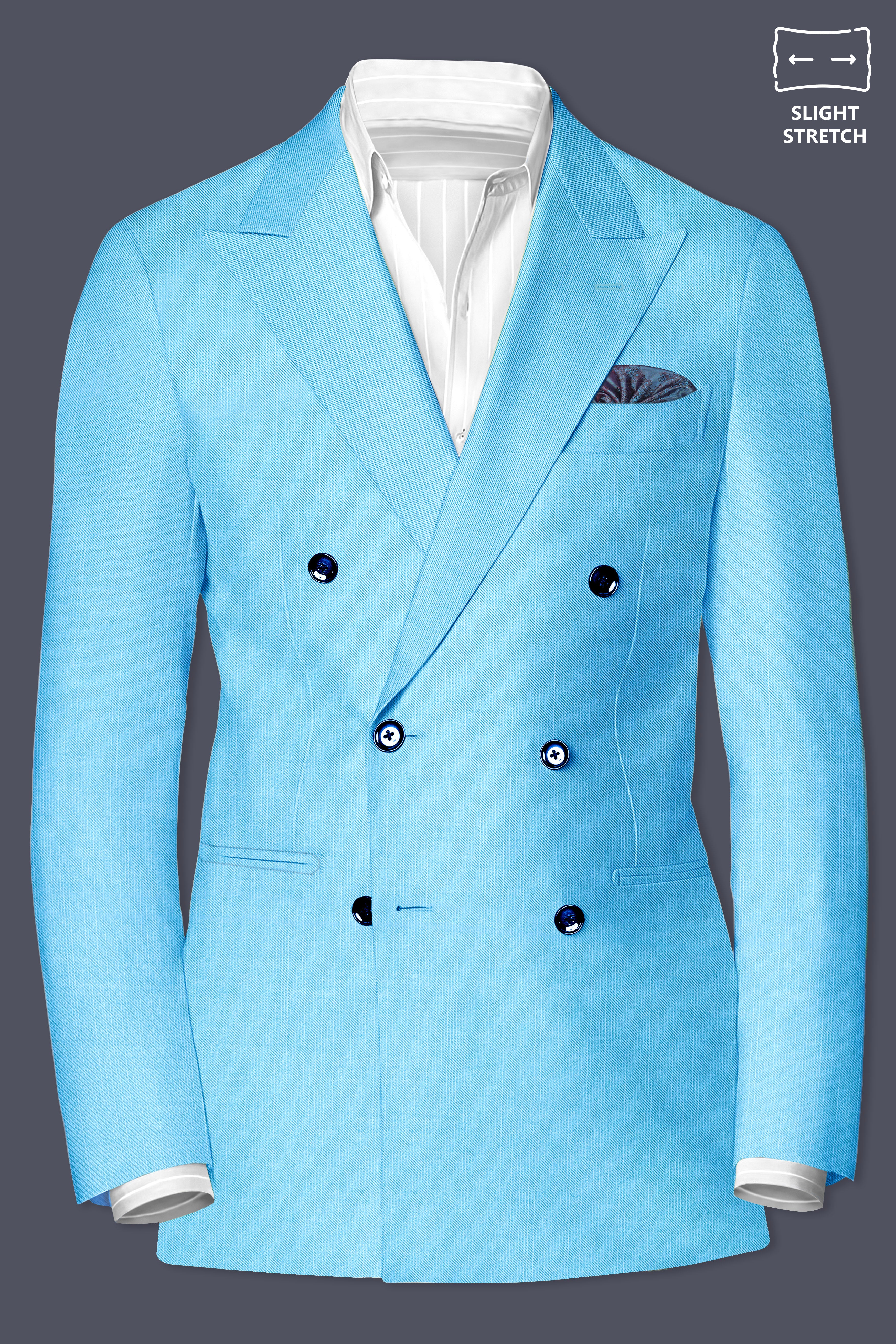 Iceland-Aquamarine Blue Solid Wool Rich Double Breasted Slight Stretch Suit