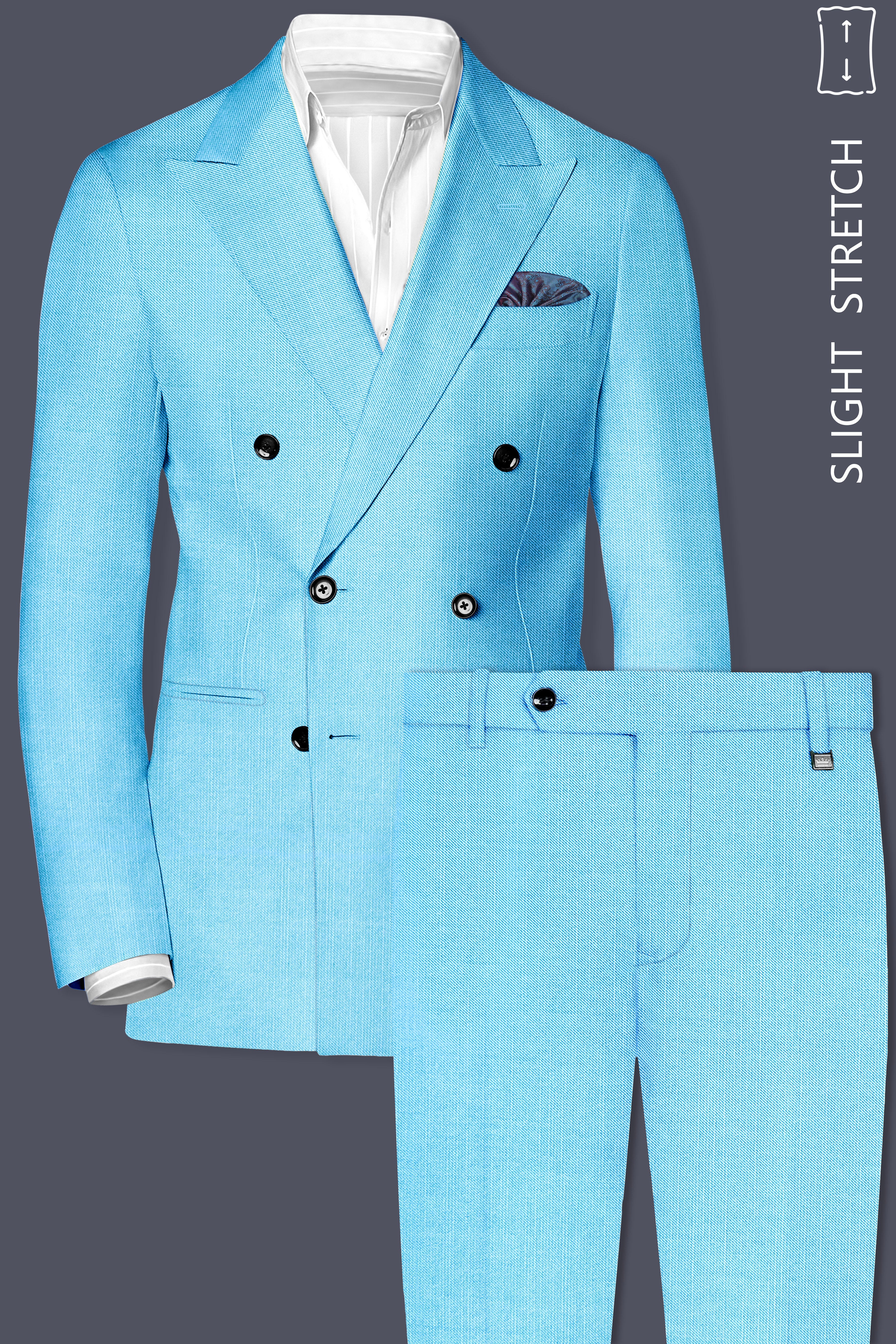 Iceland-Aquamarine Blue Solid Wool Rich Double Breasted Slight Stretch Suit