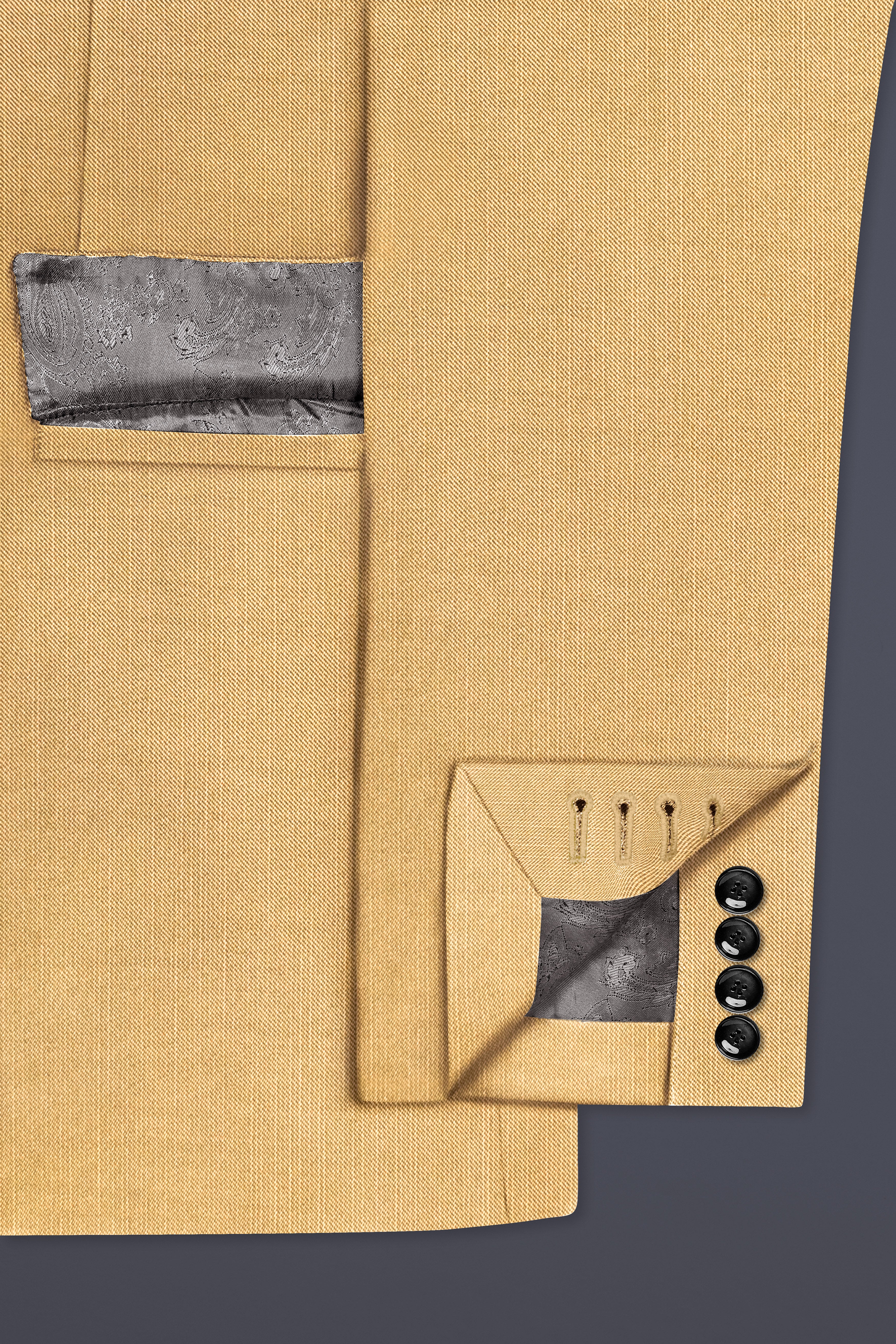 Marula-Desert Yellow Solid Wool Rich Double Breasted Slight Stretch Suit