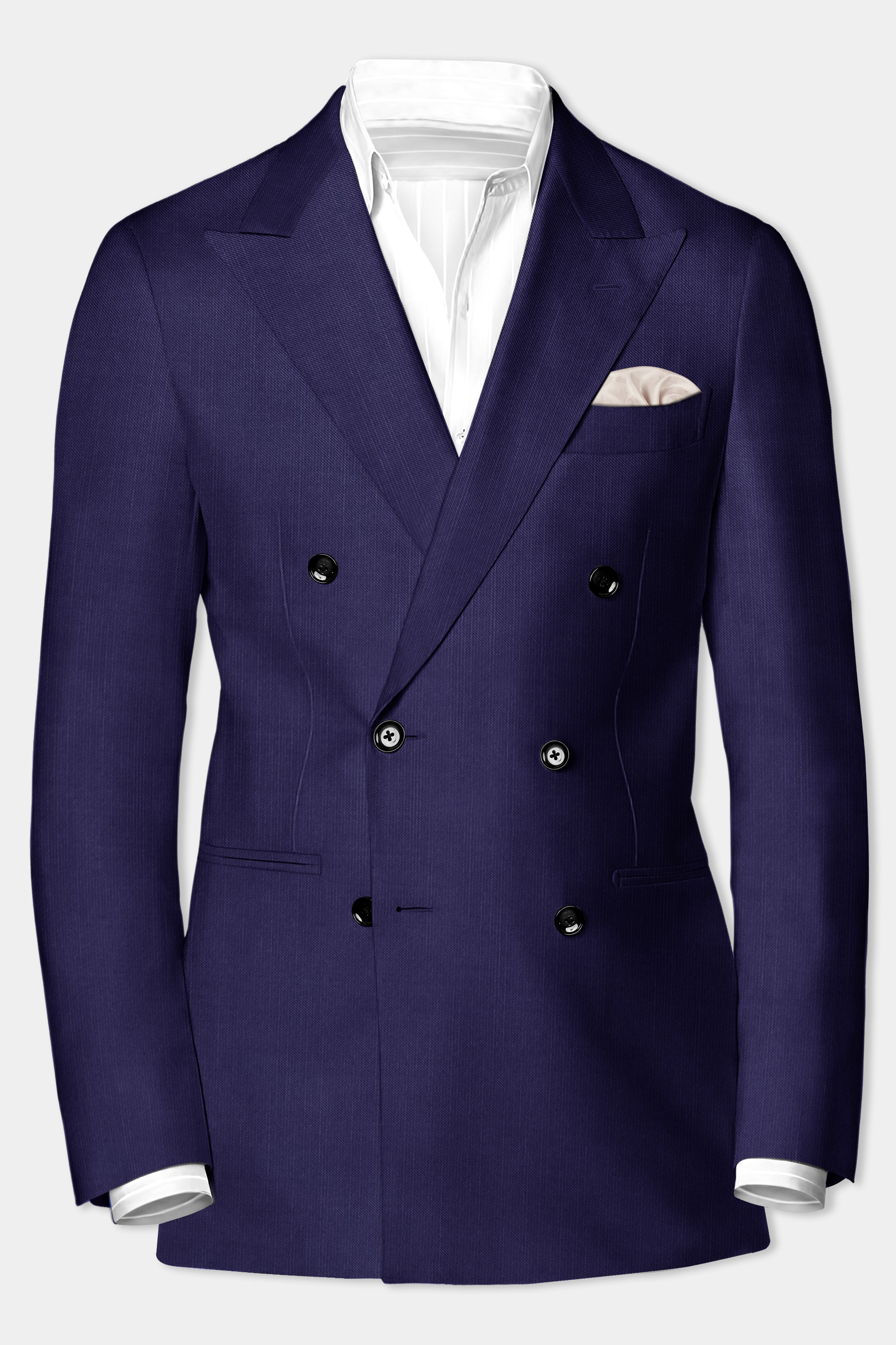 Triton-Martinique Blue Solid Wool Rich Double Breasted Stretchable traveler Suit