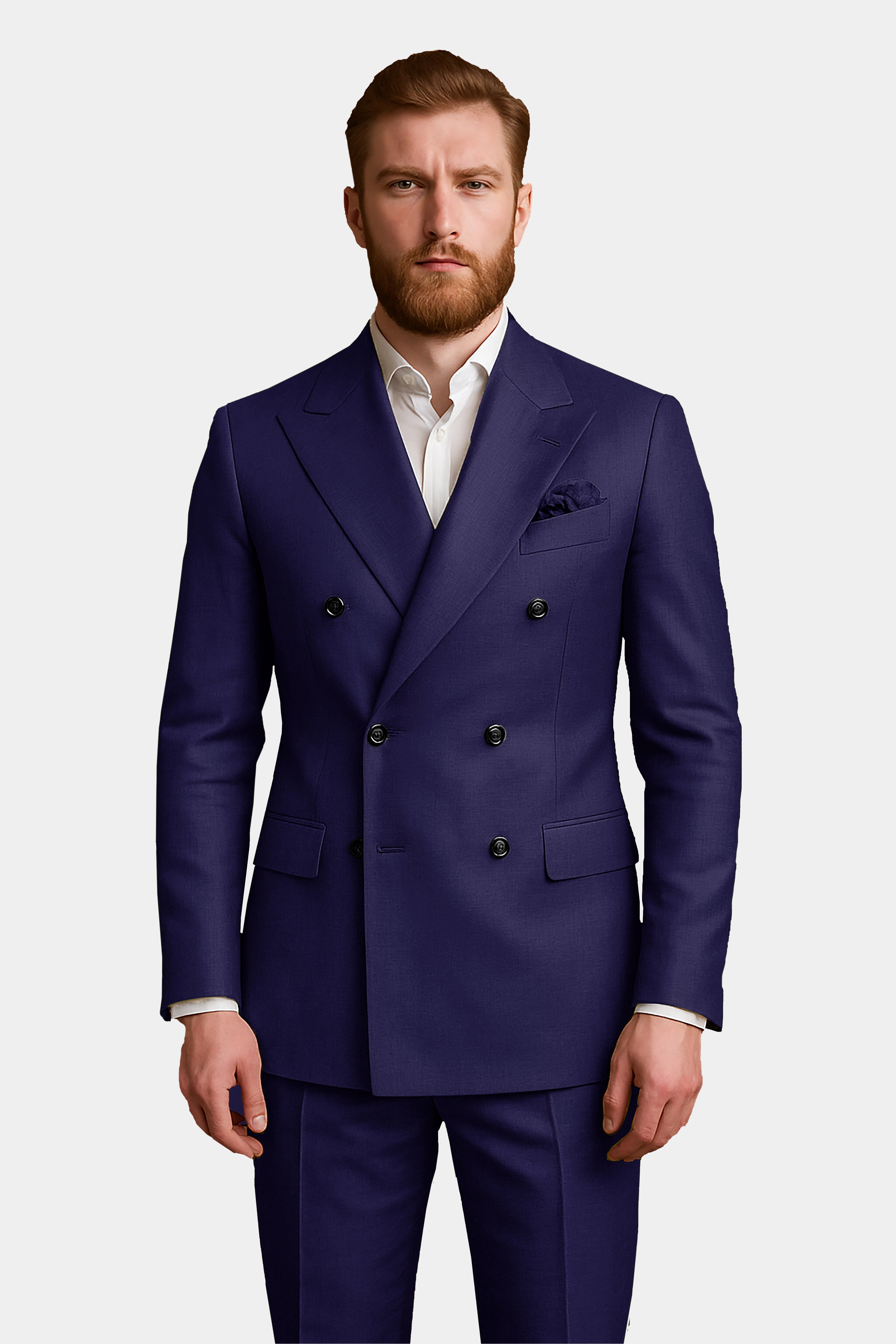 Triton-Martinique Blue Solid Wool Rich Double Breasted Stretchable traveler Suit