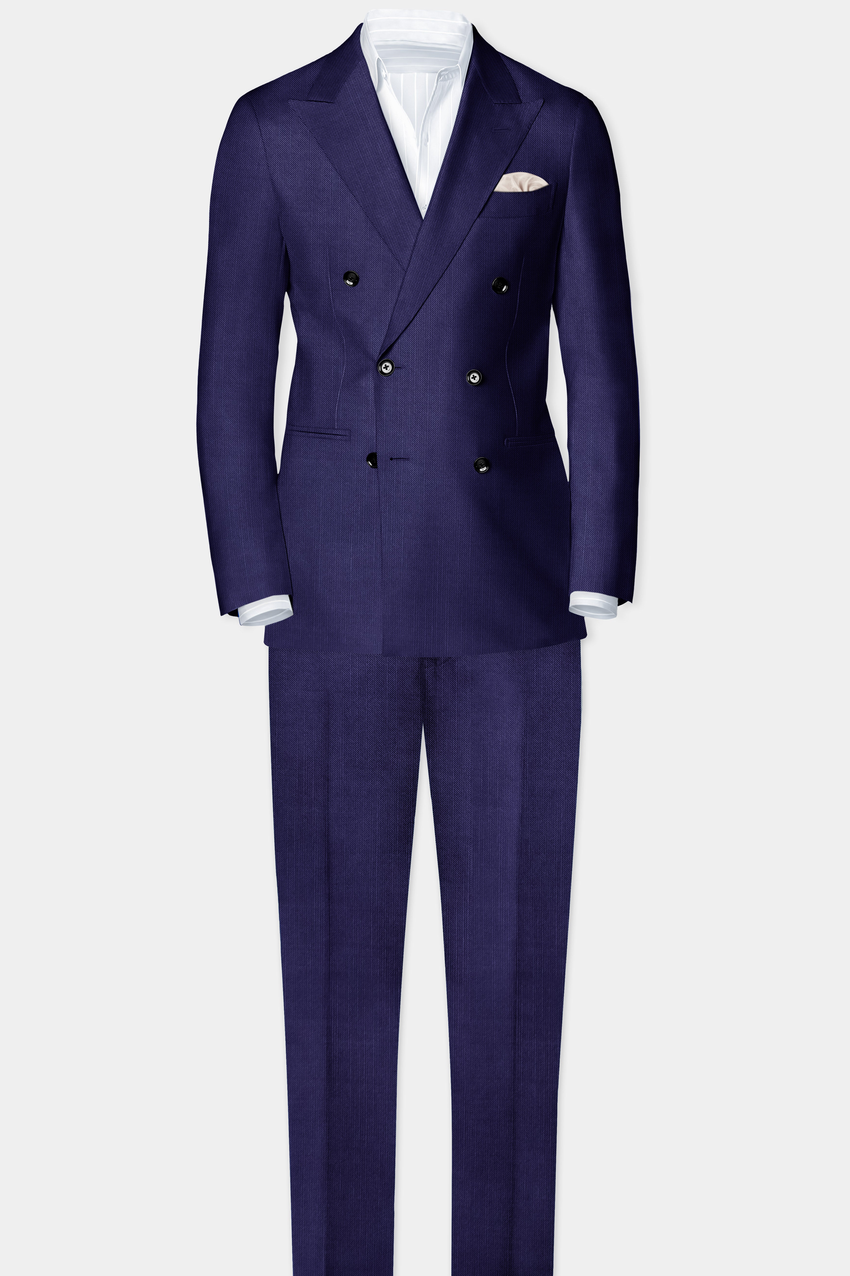 Triton-Martinique Blue Solid Wool Rich Double Breasted Stretchable traveler Suit