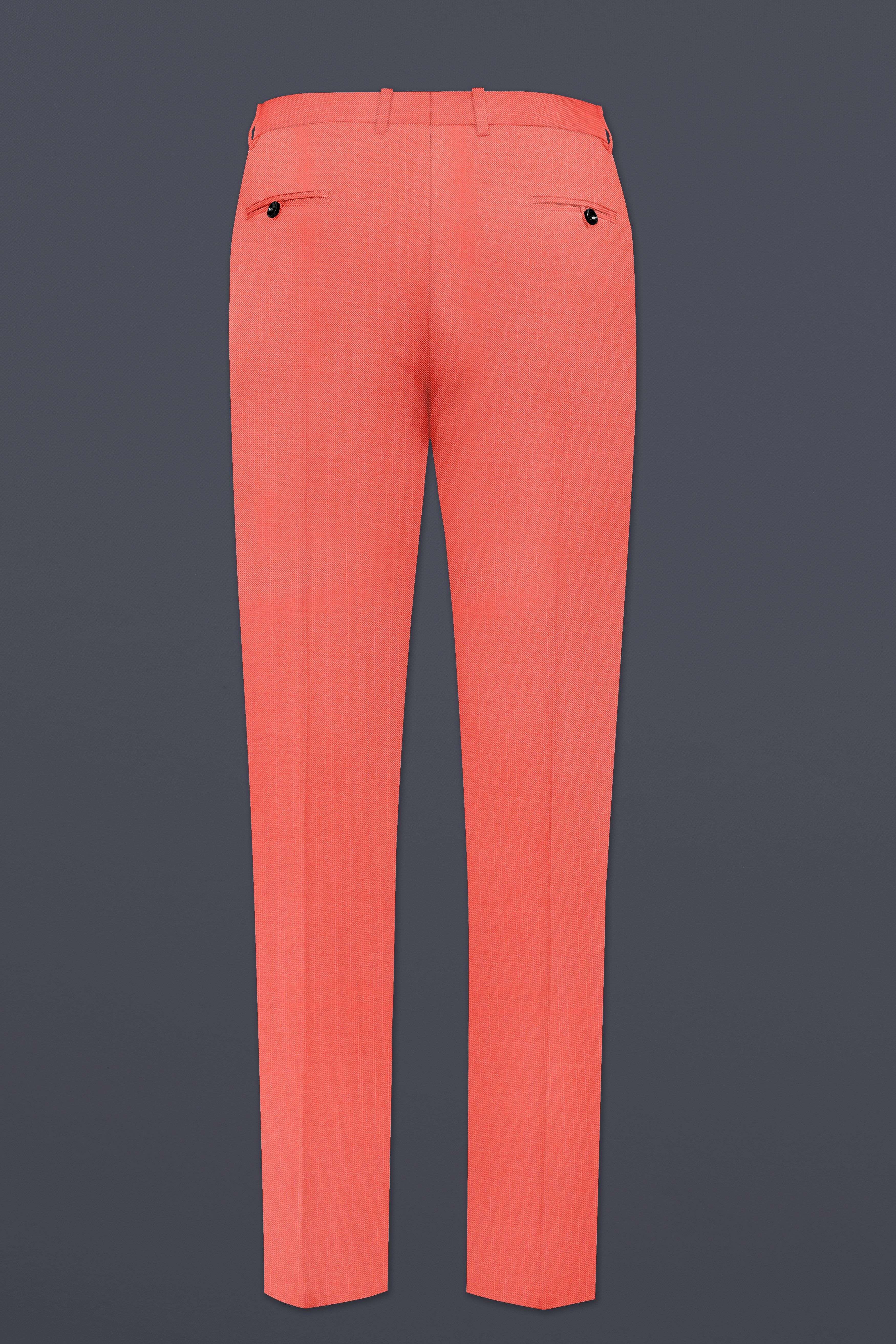 Aurora-Salmon Orange Solid Wool Rich Double Breasted Stretchable traveler Suit