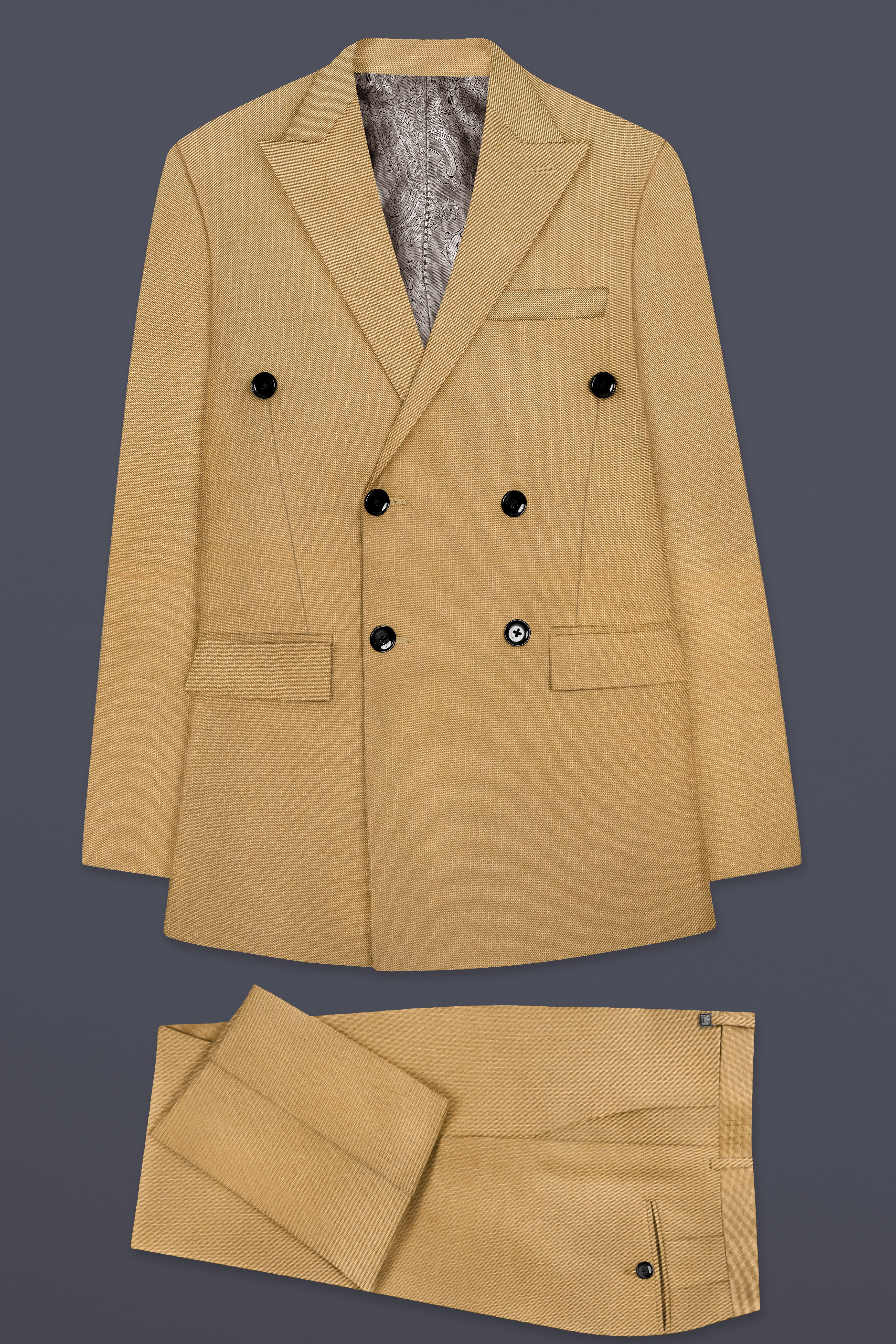 Sepia-Twine Brown Solid Wool Rich Double Breasted Slight Stretch Suit