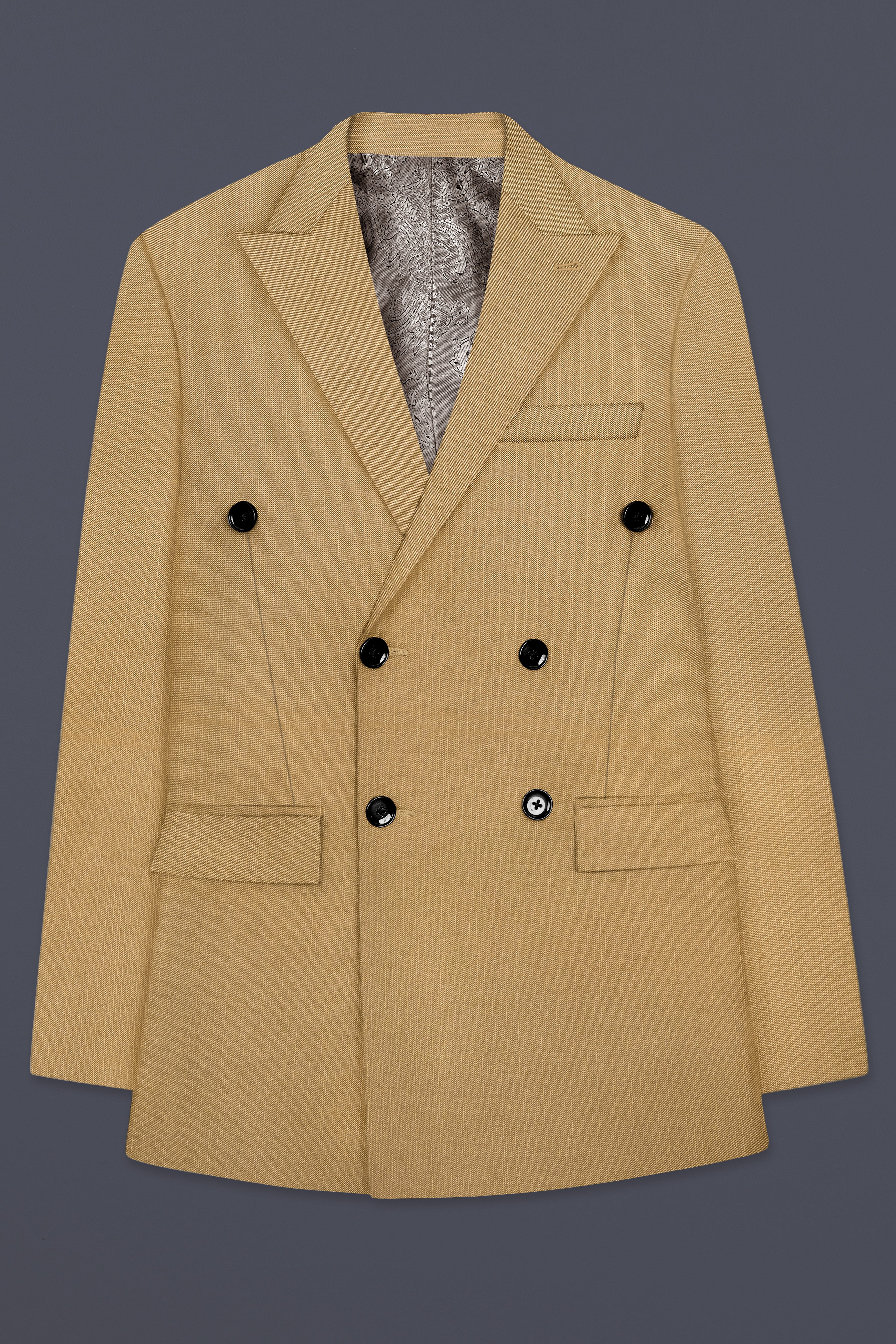 Sepia-Twine Brown Solid Wool Rich Double Breasted Slight Stretch Suit