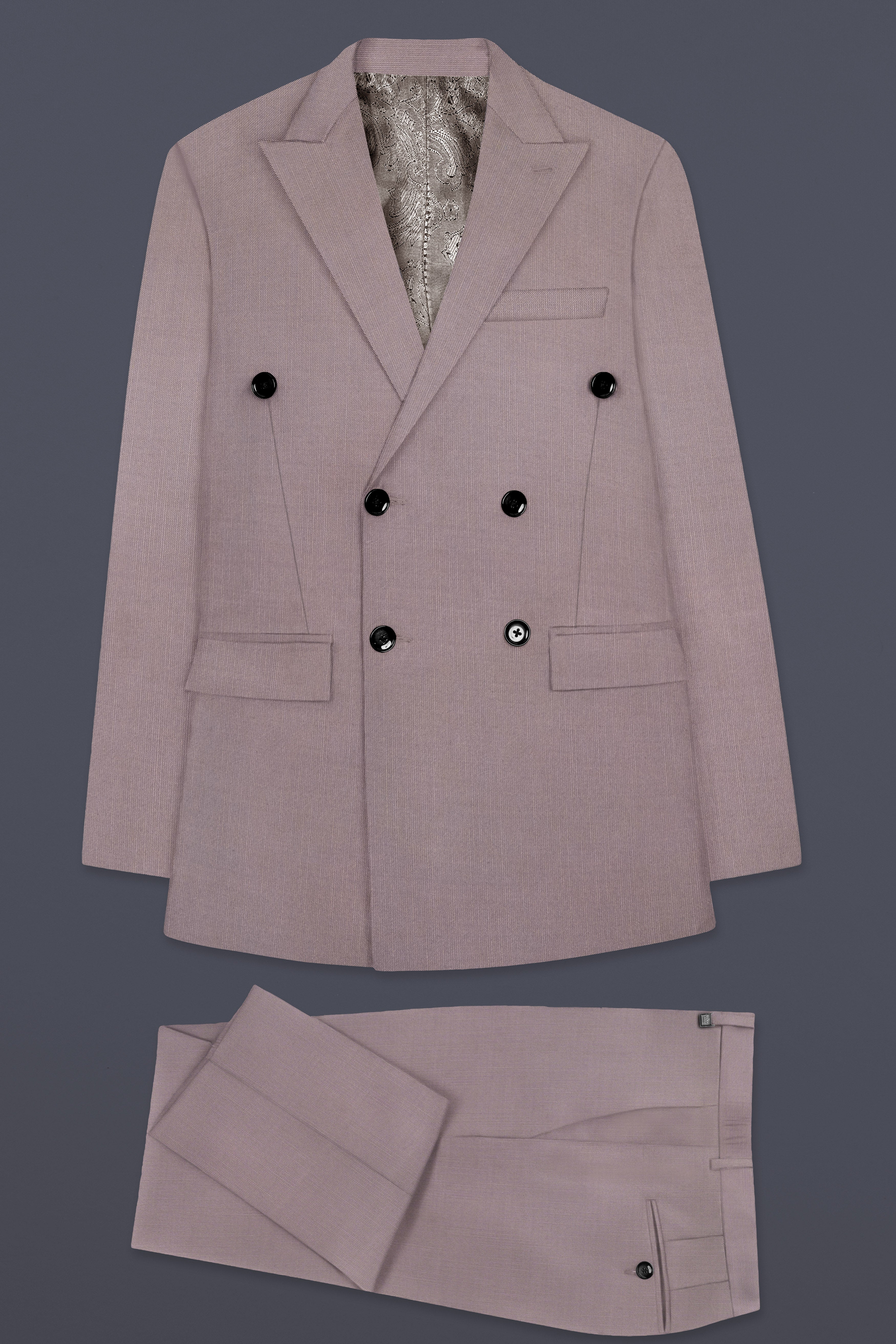 Amour-Rose Quartz Pink Solid Wool Rich Double Breasted Stretchable traveler Suit