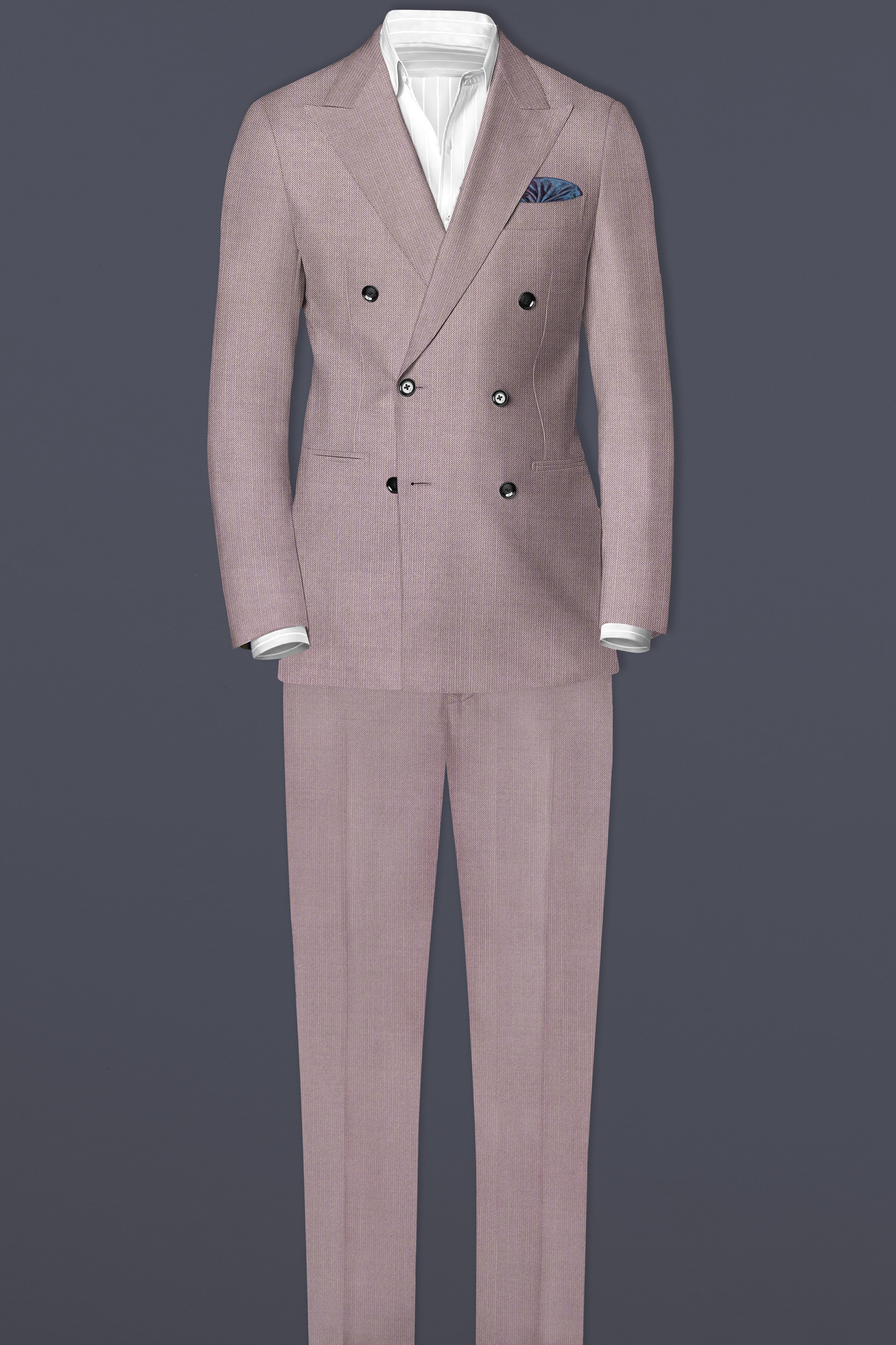 Amour-Rose Quartz Pink Solid Wool Rich Double Breasted Stretchable traveler Suit