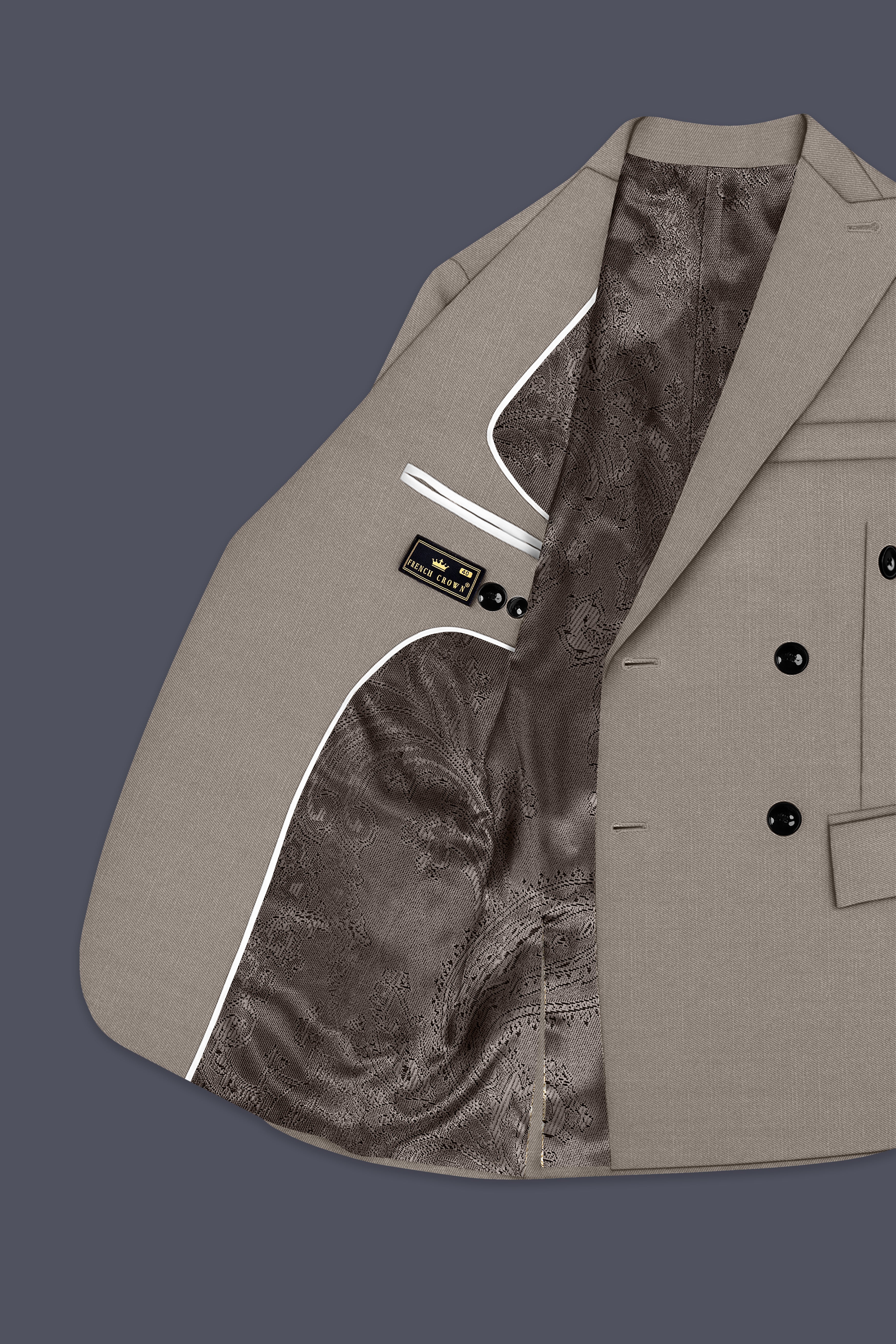 Amour-Dusty Brown Solid Wool Rich Double Breasted Slight Stretch Suit