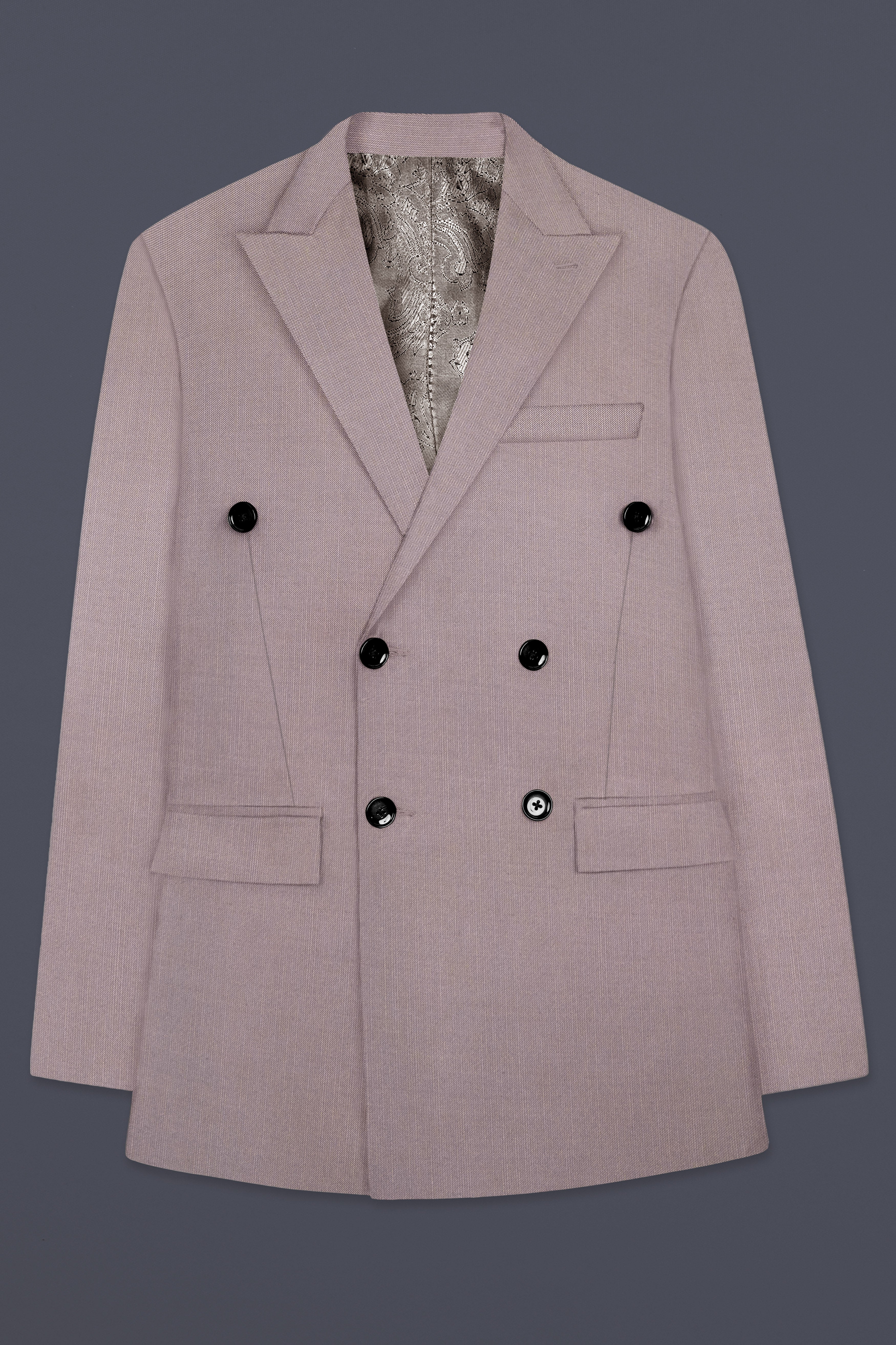 Amour-Rose Quartz Pink Solid Wool Rich Double Breasted Stretchable traveler Suit