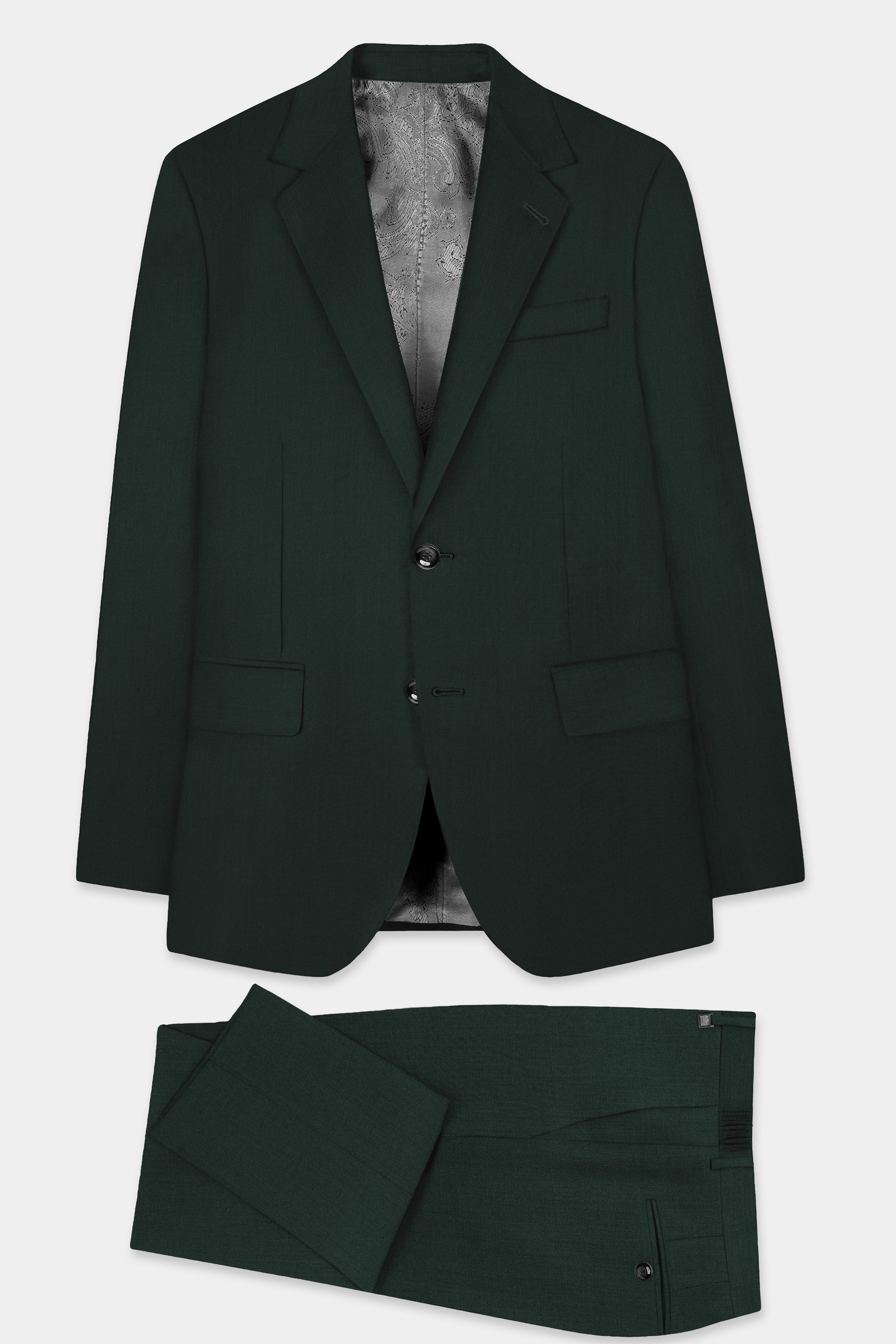 Chicago Green Solid Wool Rich Single Breasted Suit